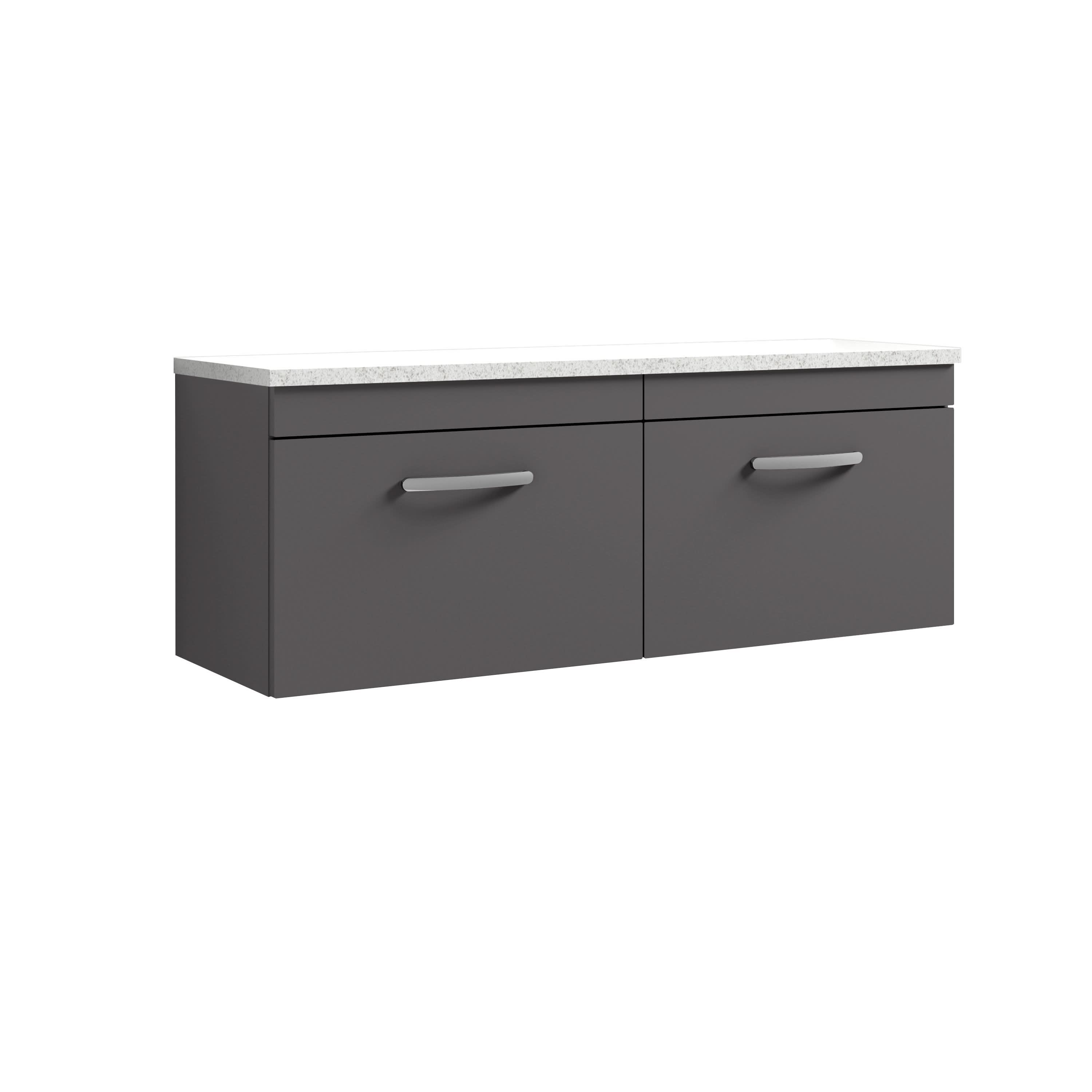 Nuie Athena Wall Hung 2-Drawer Vanity Unit & Sparkling White Laminate Worktop, Counter Top Vanity Unit in Gloss Grey, 1200mm
