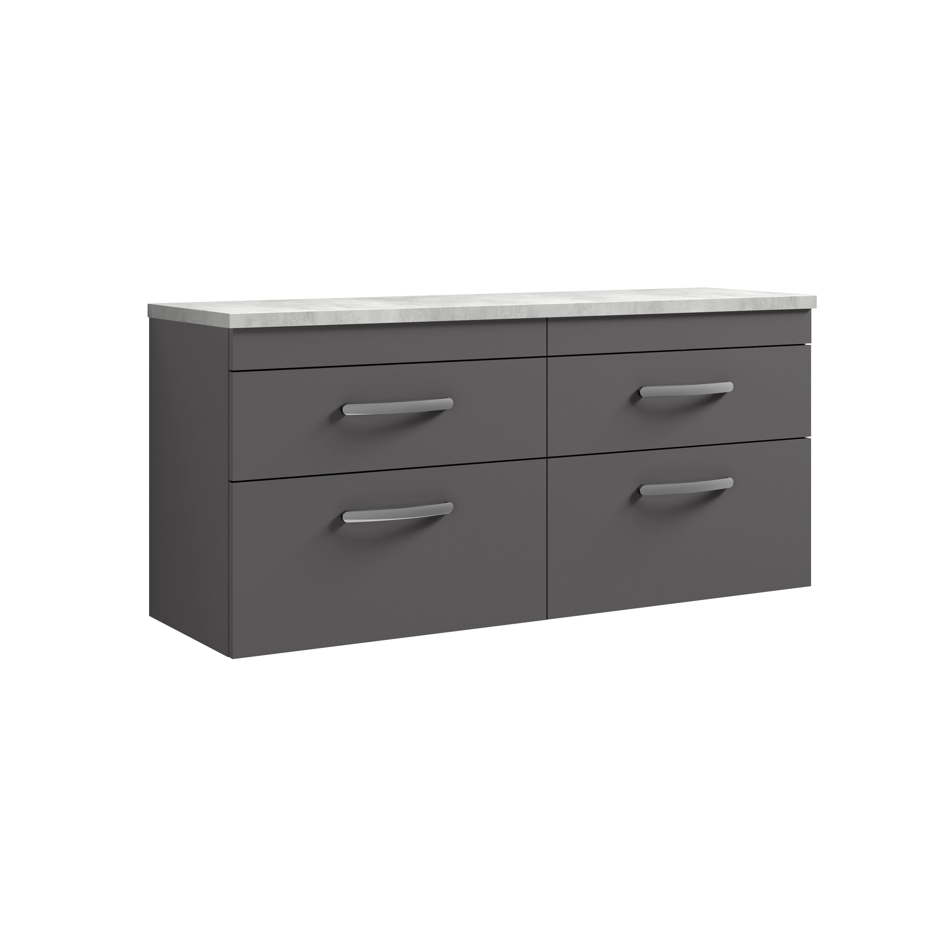 Nuie Athena Wall Hung 4-Drawer Vanity Unit with Laminate Worktop in Gloss Grey, Sleek Counter Top Vanity Unit in Gloss Grey, 1200mm
