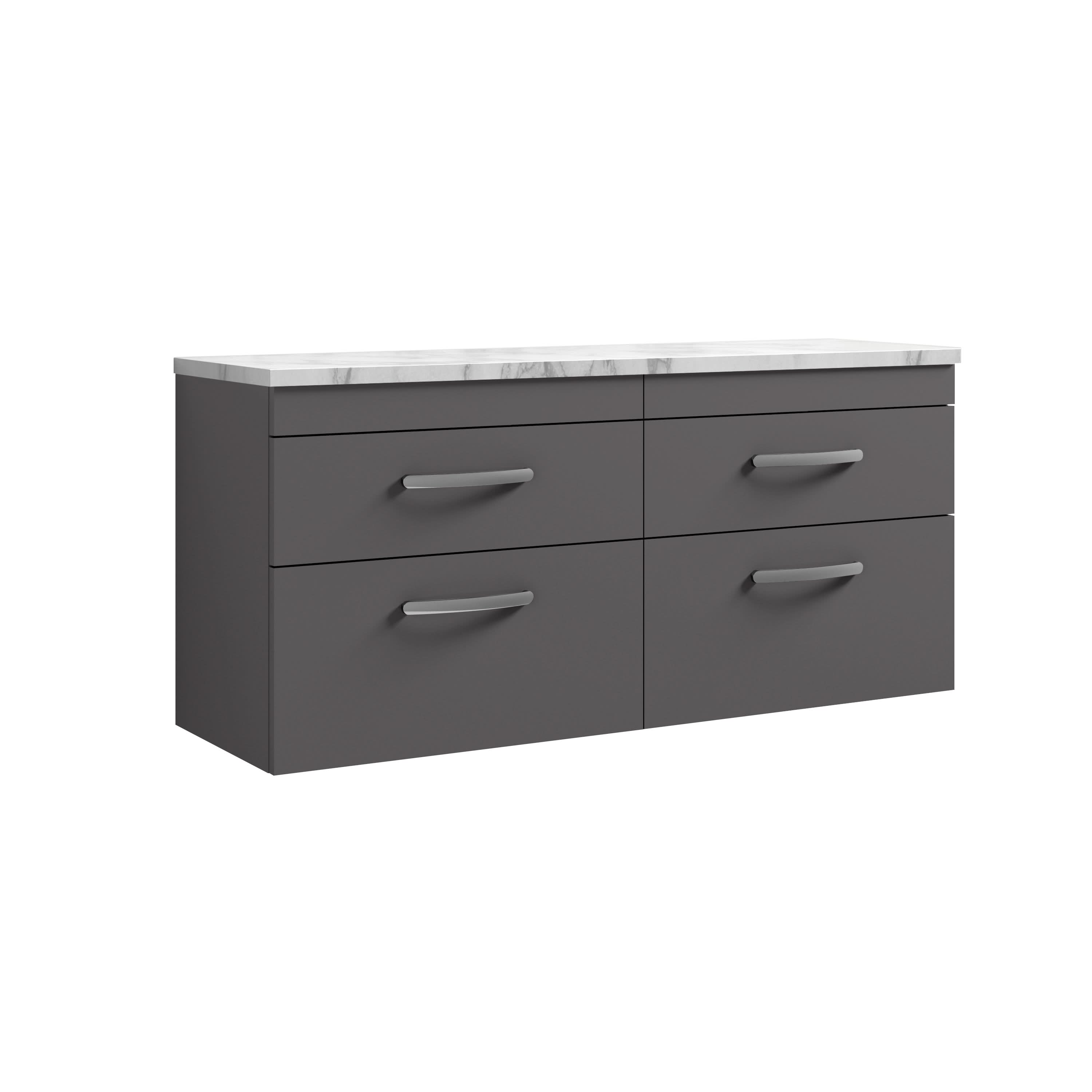 Nuie Athena Wall Hung 4-Drawer Vanity Unit & Bellato Grey Laminate Worktop, Sleek Counter Top Vanity Unit in Gloss Grey, 1200mm