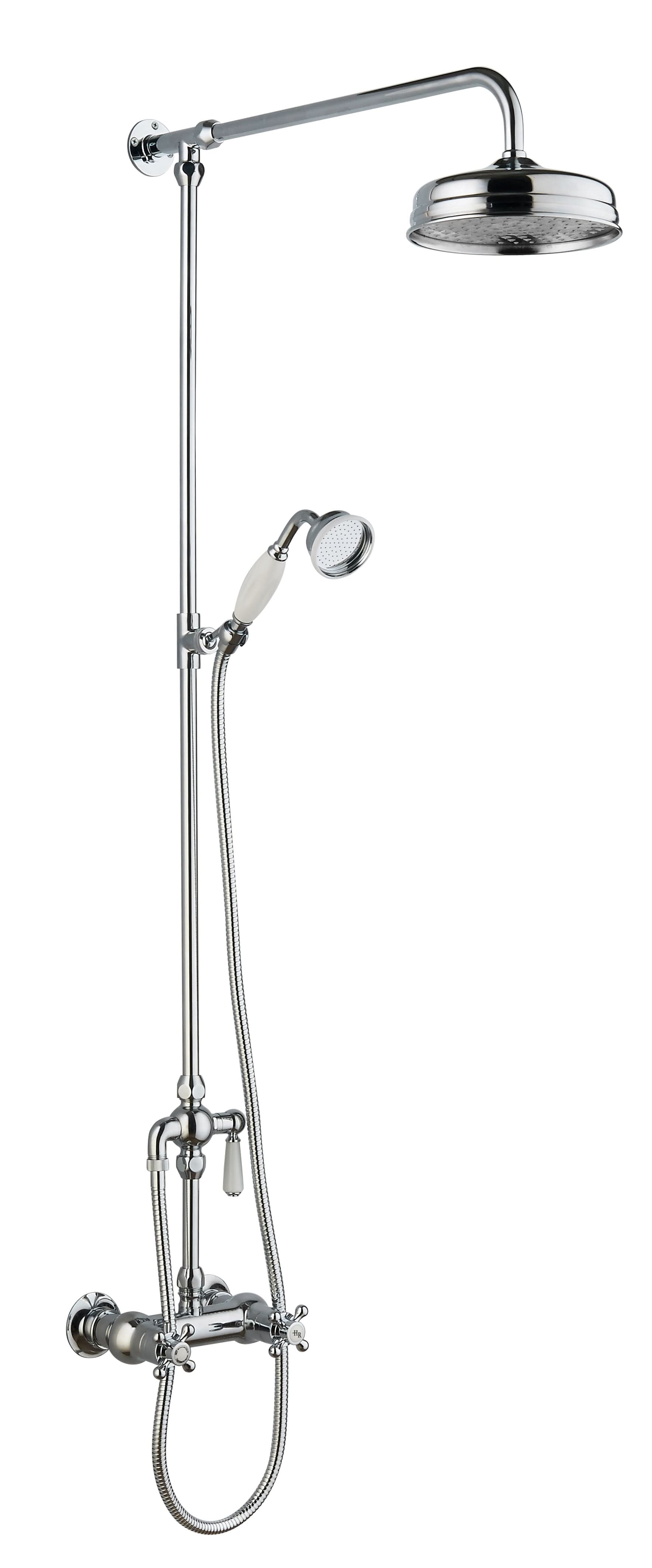 Nuie Thermostatic Bar Shower Valve Kit With Handset And Fixed Head - Chrome/White