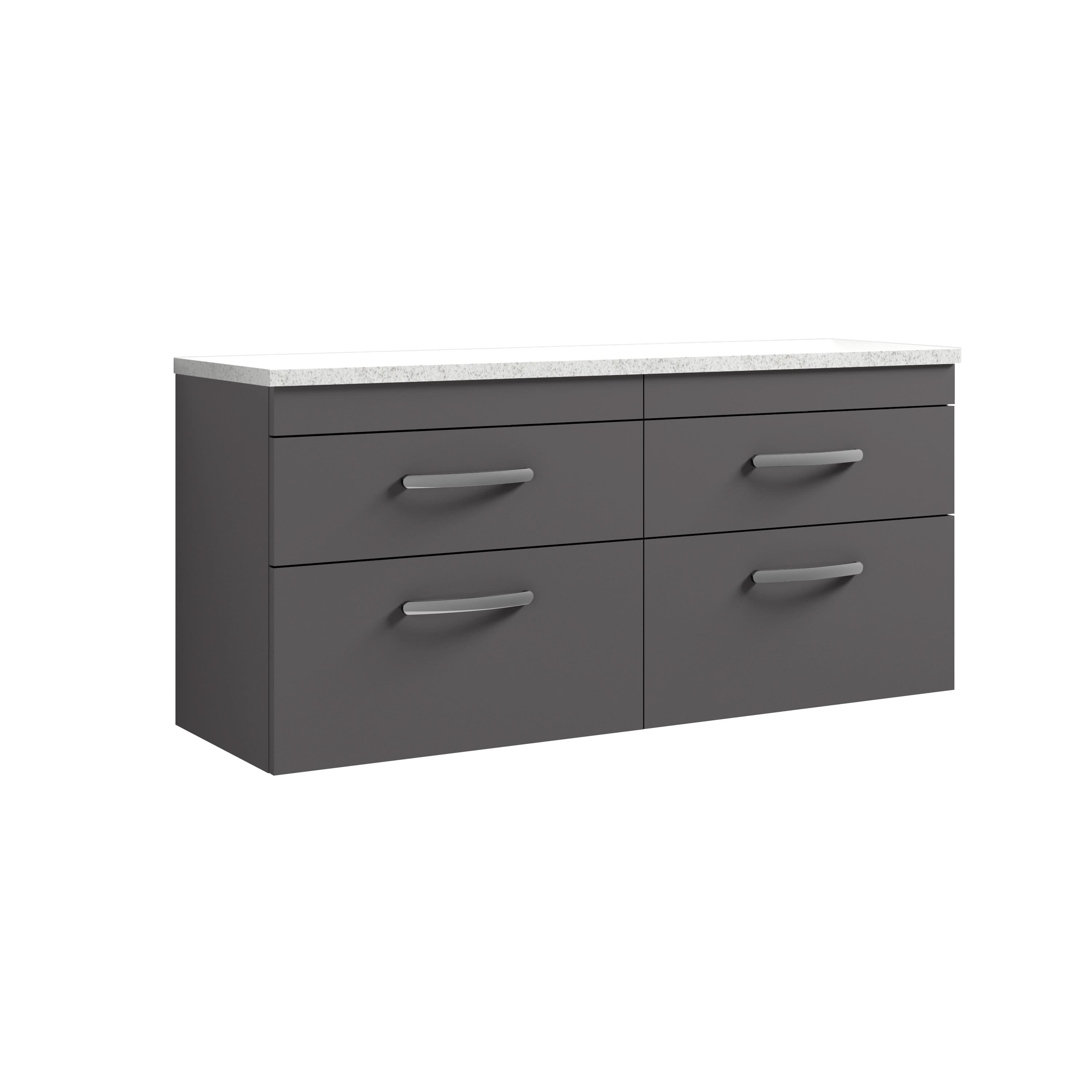 Nuie Athena Wall Hung 4-Drawer Vanity Unit & Sparkling White Laminate Worktop, Counter Top Vanity Unit in Gloss Grey, 1200mm