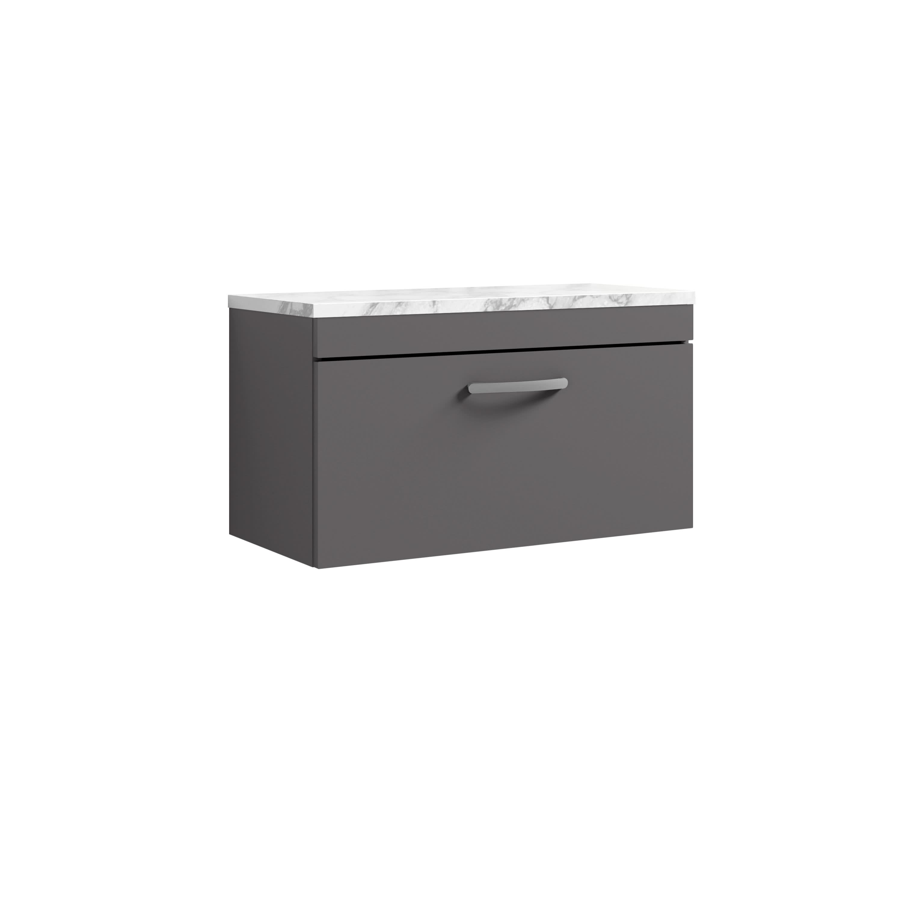 Nuie Athena Wall Hung 1-Drawer Vanity Unit with Laminate Worktop in Gloss Grey, Sleek Counter Top Vanity Unit in Gloss Grey, 800mm