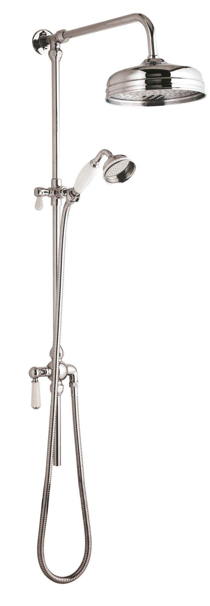 Nuie Victorian Grand Shower Riser Kit With Diverter, Fixed Shower Head And Handset - Chrome/White