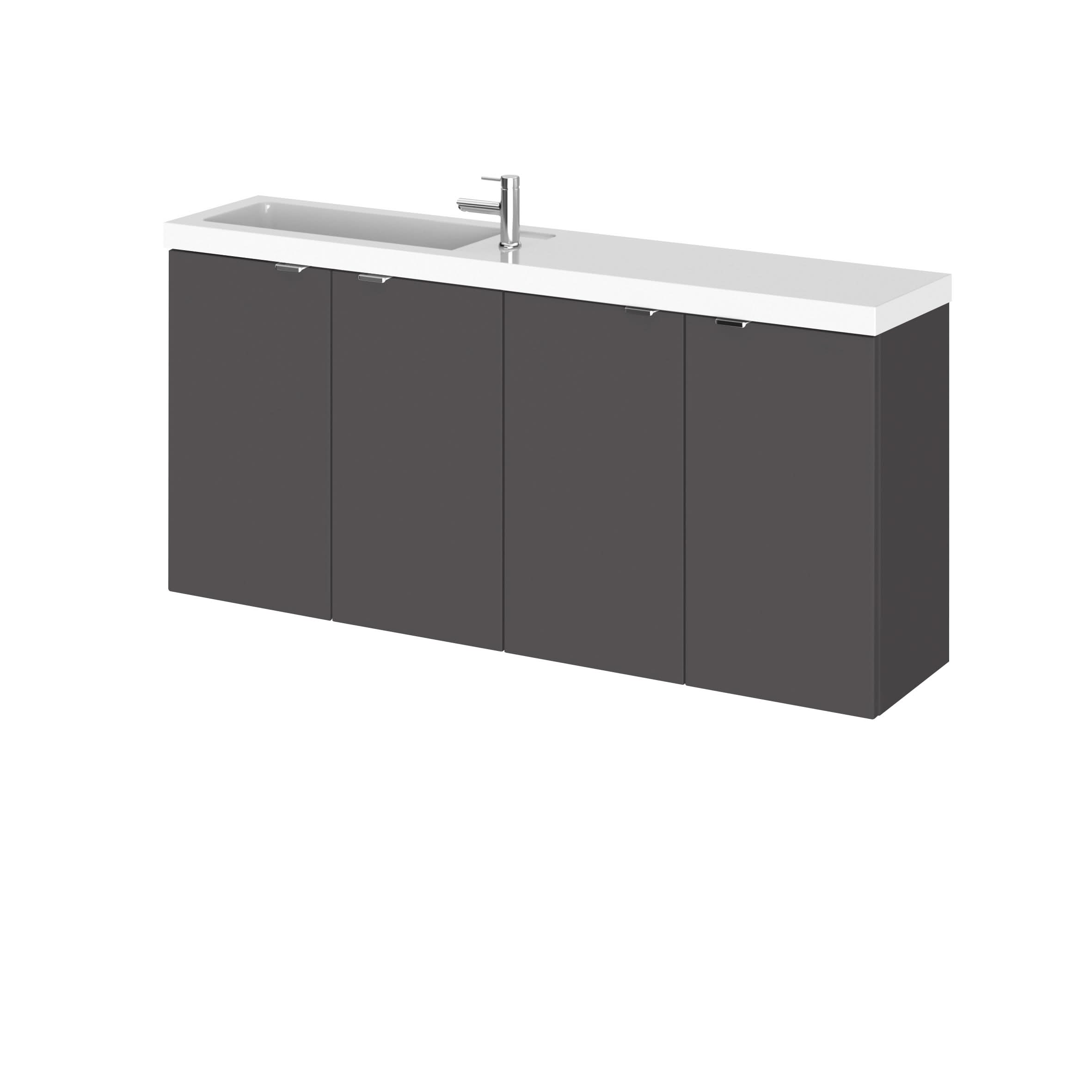 Hudson Reed Fusion Wall Hung Vanity Unit & Basin Compact, Stylish Sink Vanity Unit, Gloss Grey, 1200mm
