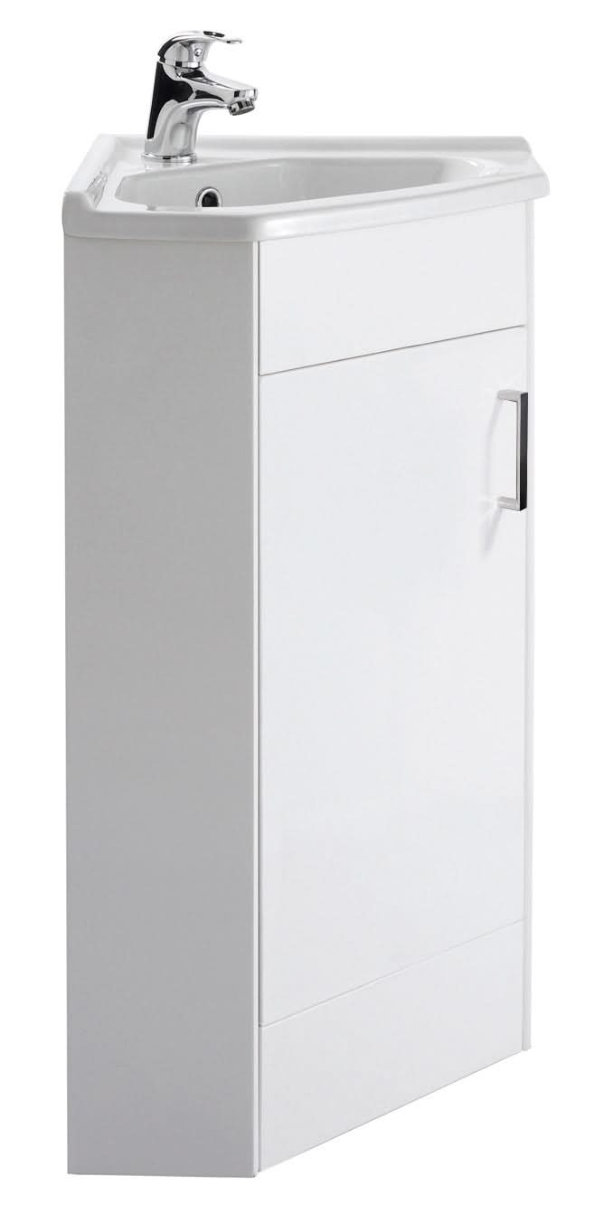 Nuie Mayford 1 Door Floorstanding Corner Vanity Unit With Basin 550mm Wide - Gloss White