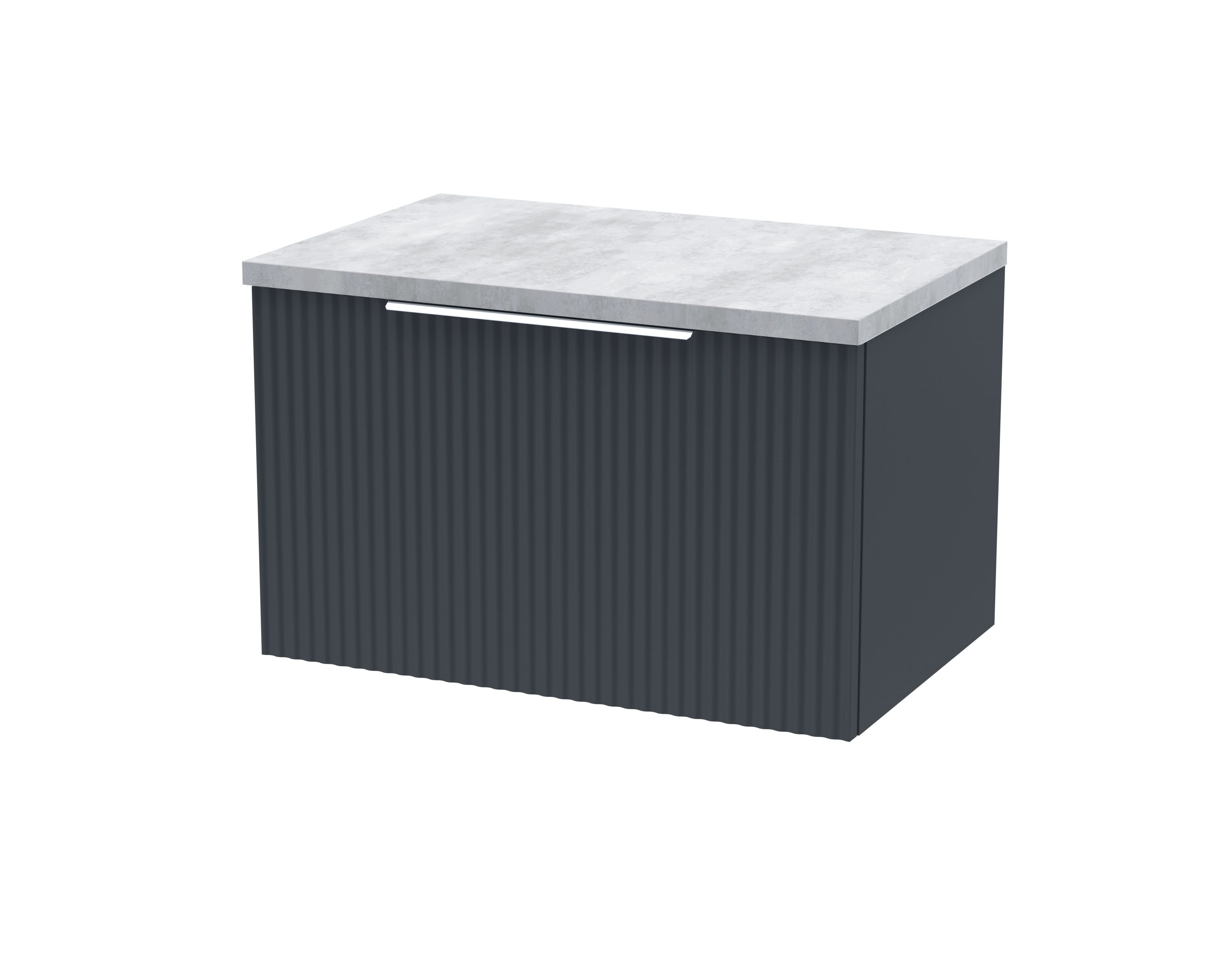 Hudson Reed Fluted Wall Hung 1-Drawer Vanity Unit & Bellato Grey Laminate Worktop, Counter Top Vanity Unit in Soft Black, 600mm