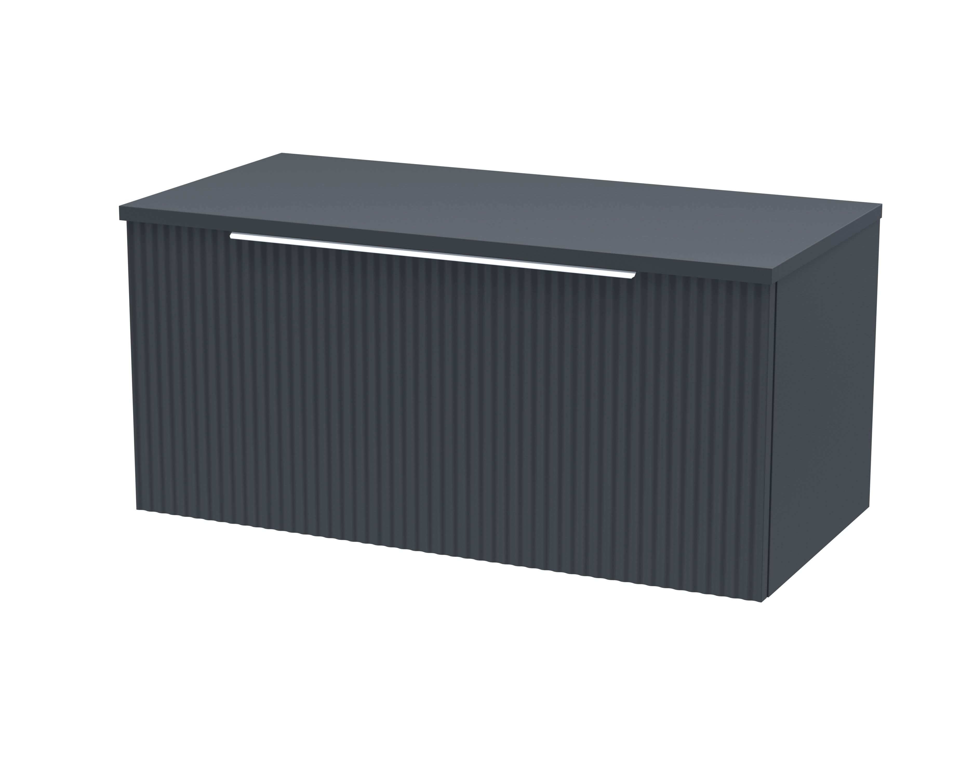 Hudson Reed Fluted Wall Hung 1-Drawer Vanity Unit & Black Laminate Worktop, Stylish Counter Top Vanity Unit in Soft Black, 800mm