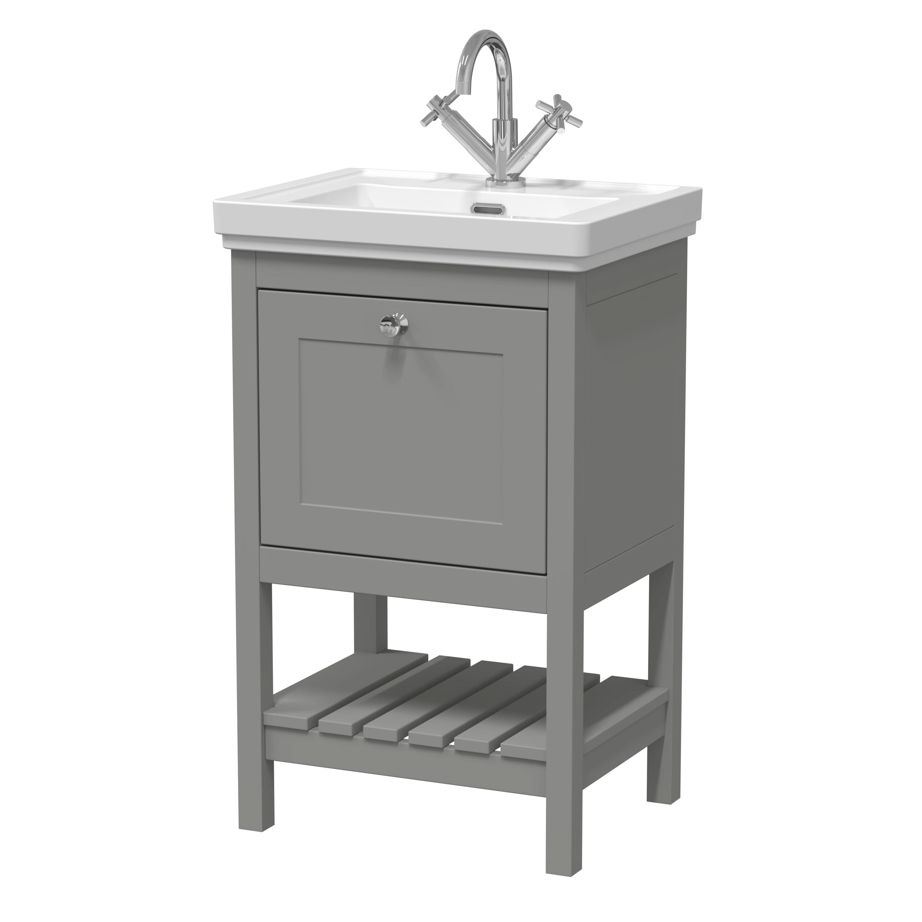 Old London Bexley Floor Standing 1 Drawer Vanity & 1 Tap Hole Fireclay Basin, Stylish Vanity Unit with Basin, Cool Grey, 500mm