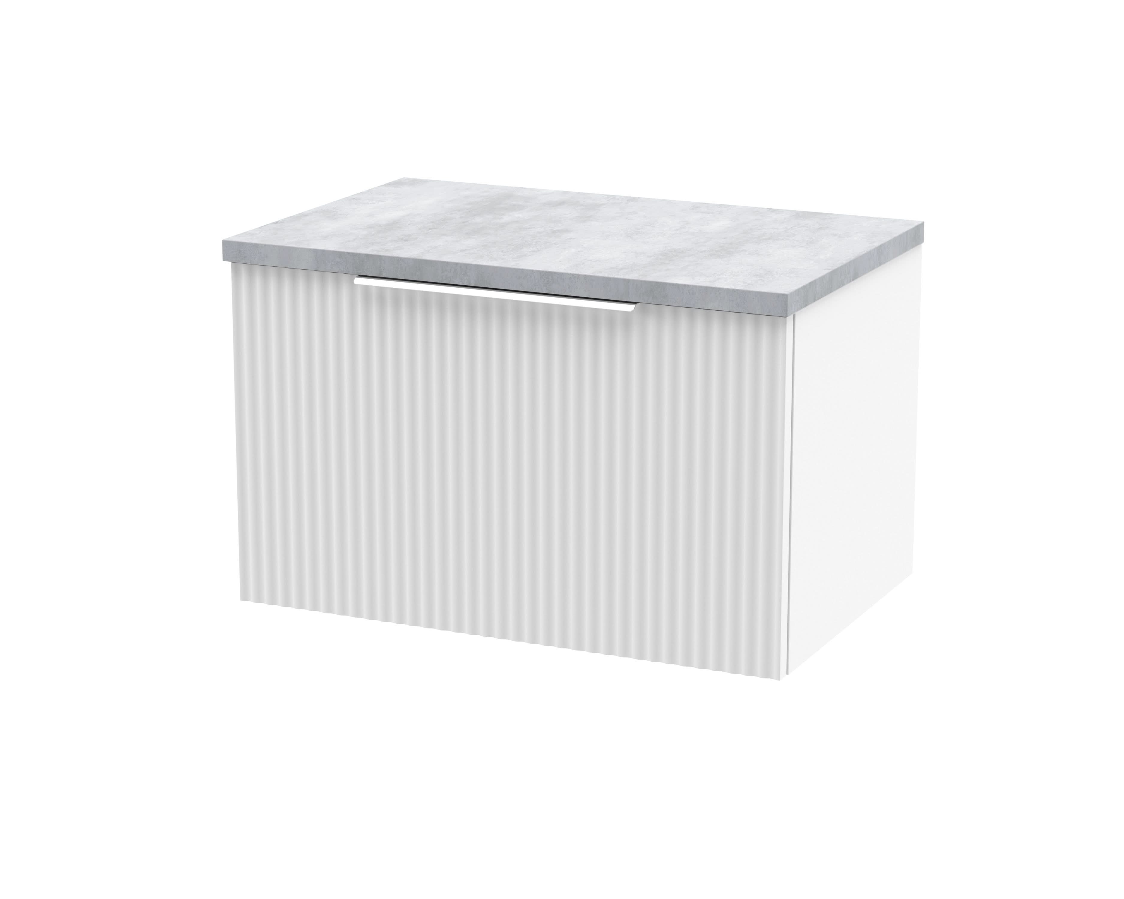 Hudson Reed Fluted Wall Hung 1-Drawer Vanity Unit & Bellato Grey Laminate Worktop, Counter Top Vanity Unit in Satin White, 600mm