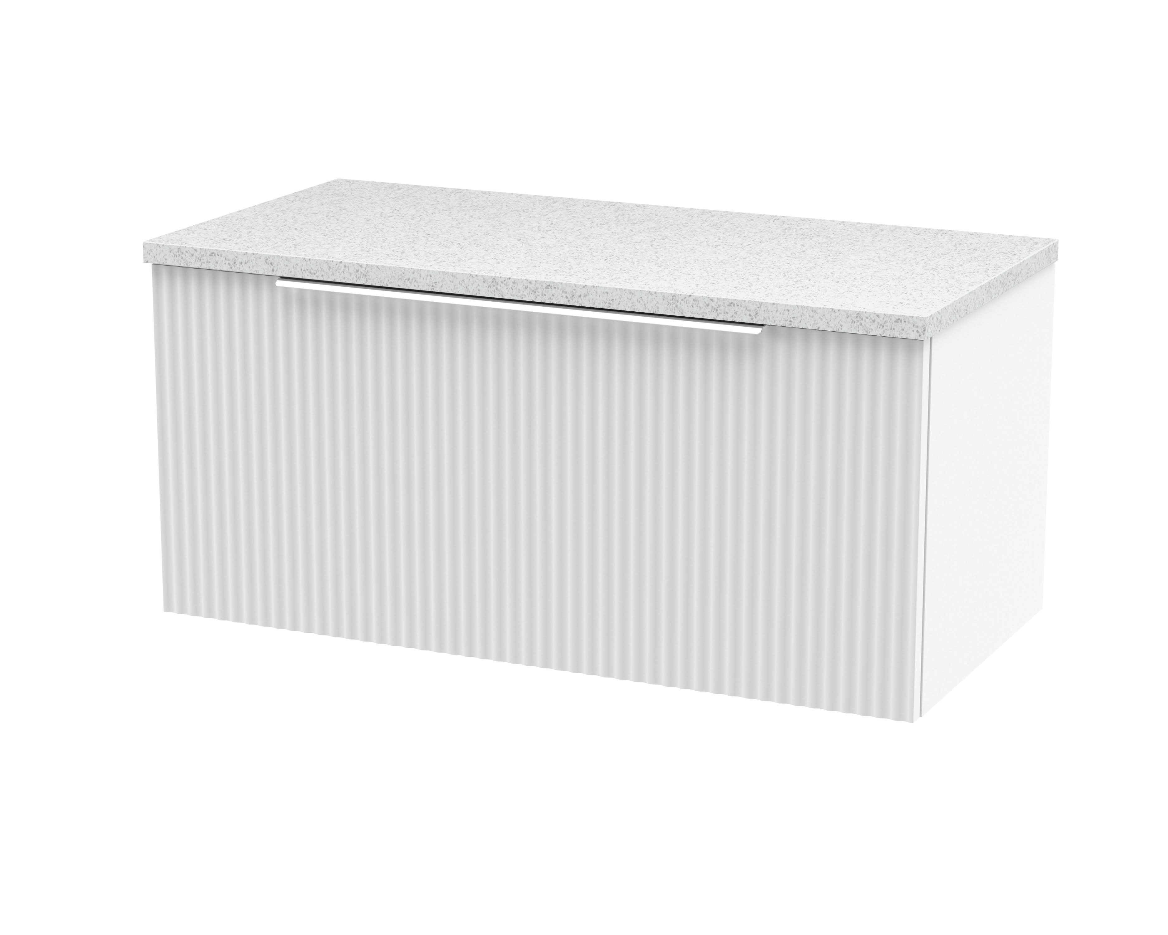Hudson Reed Fluted Wall Hung 1-Drawer Vanity Unit & Sparkling White Laminate Worktop, Counter Top Vanity Unit in Satin White, 800mm