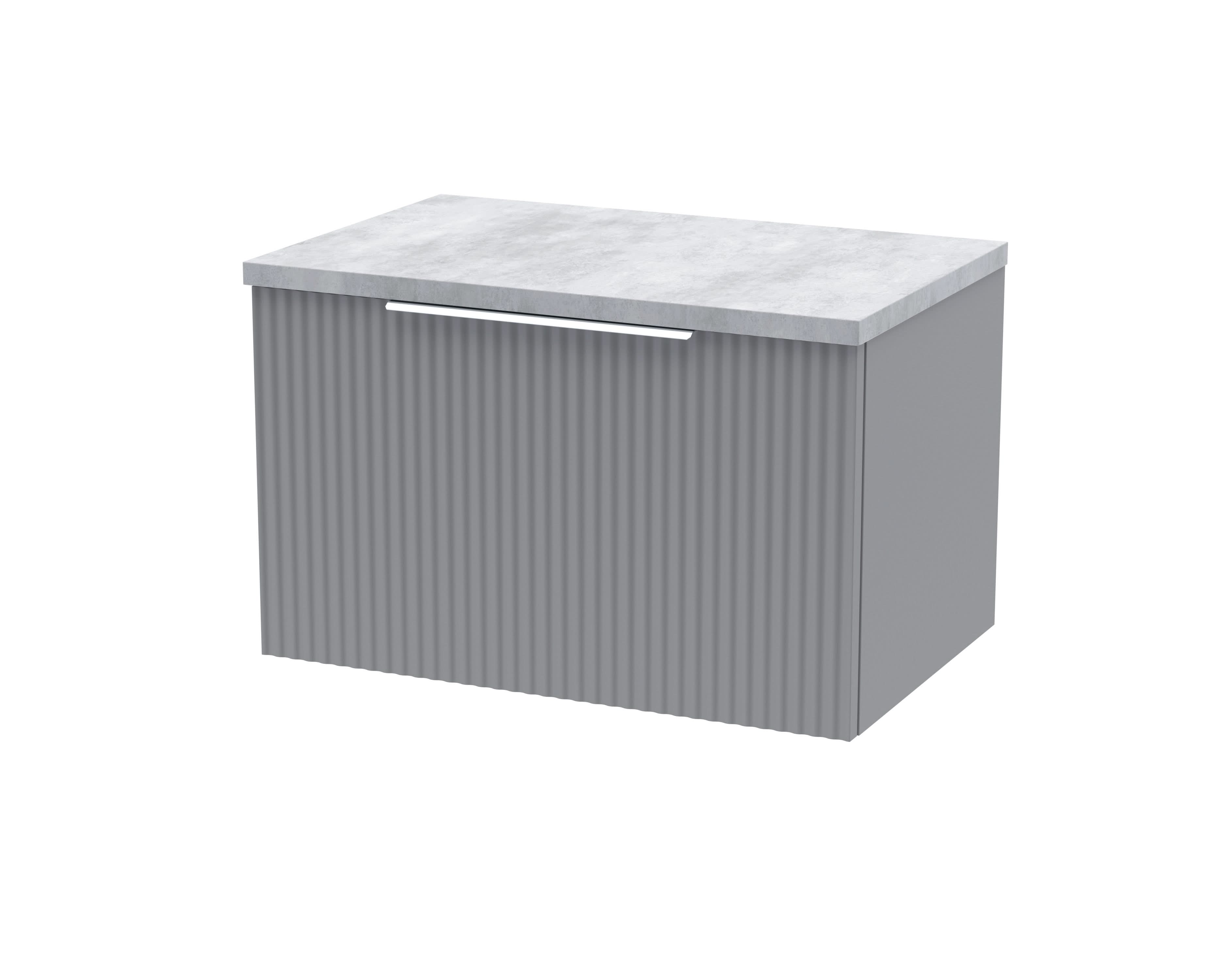 Hudson Reed Fluted Wall Hung 1-Drawer Vanity Unit & Bellato Grey Laminate Worktop, Counter Top Vanity Unit in Satin Grey, 600mm