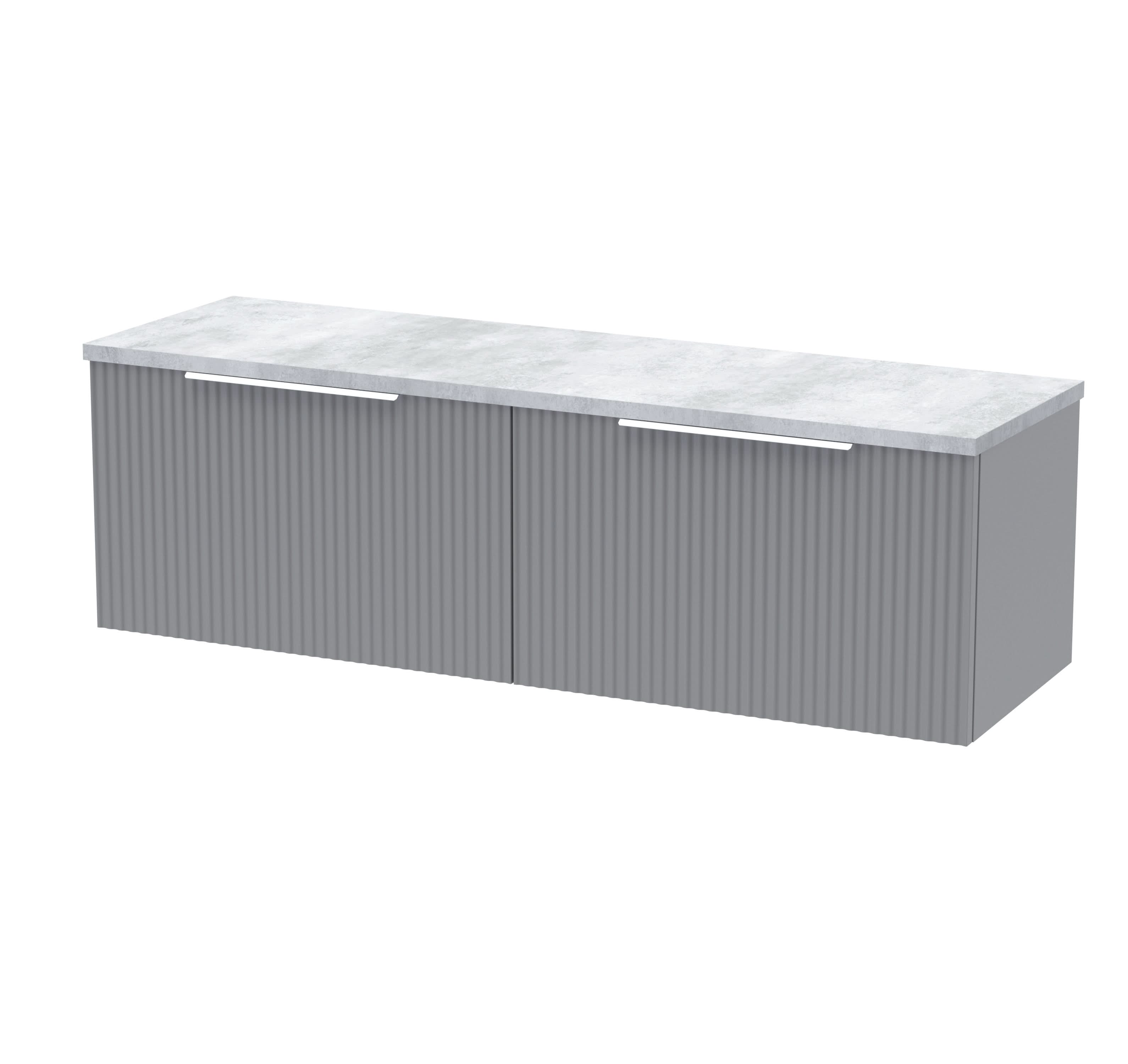 Hudson Reed Fluted Wall Hung 2-Drawer Vanity Unit & Bellato Grey Laminate Worktop, Counter Top Vanity Unit in Satin Grey, 1200mm