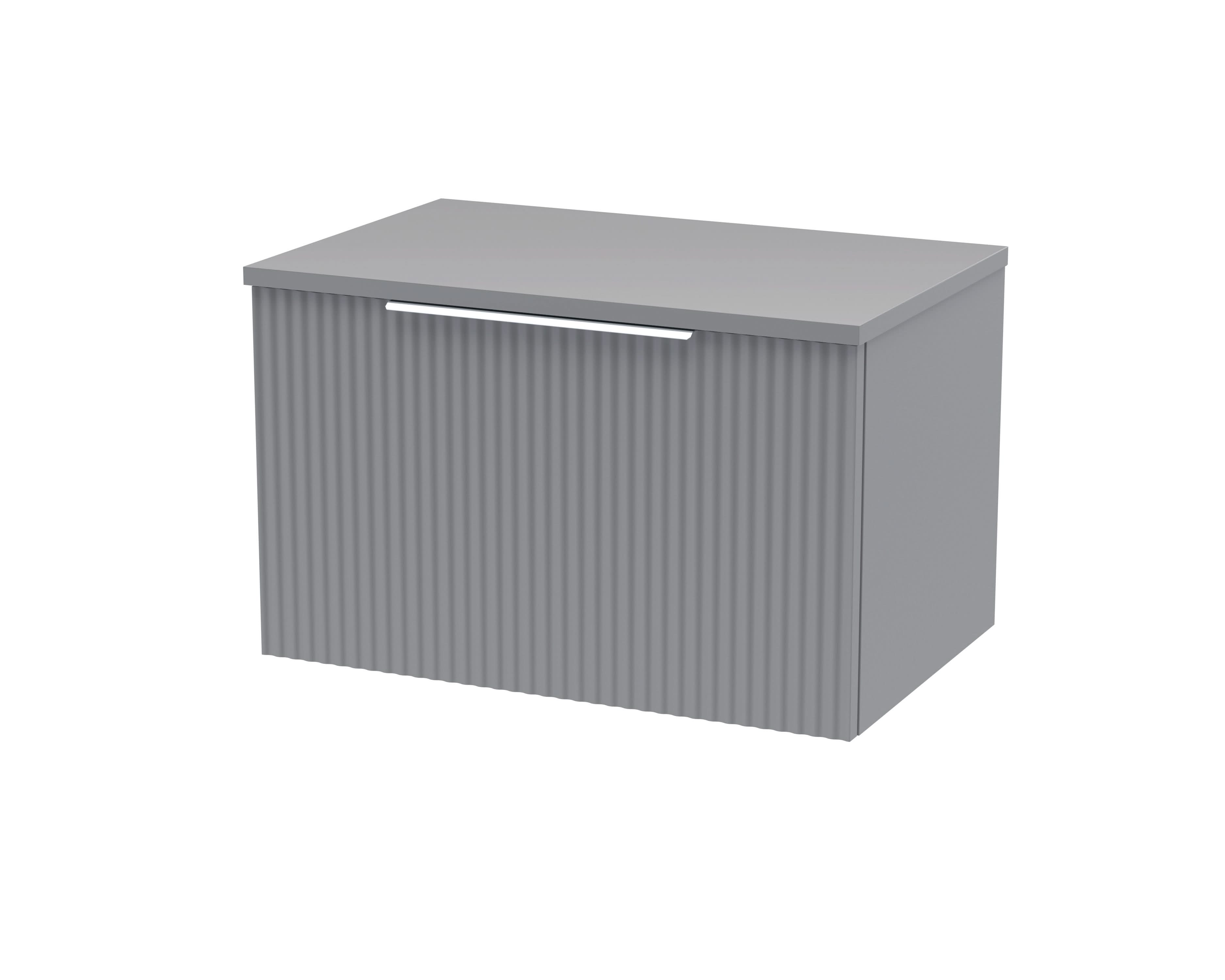 Hudson Reed Fluted Wall Hung 1-Drawer Vanity Unit & Grey Laminate Worktop, Counter Top Vanity Unit in Satin Grey, 600mm