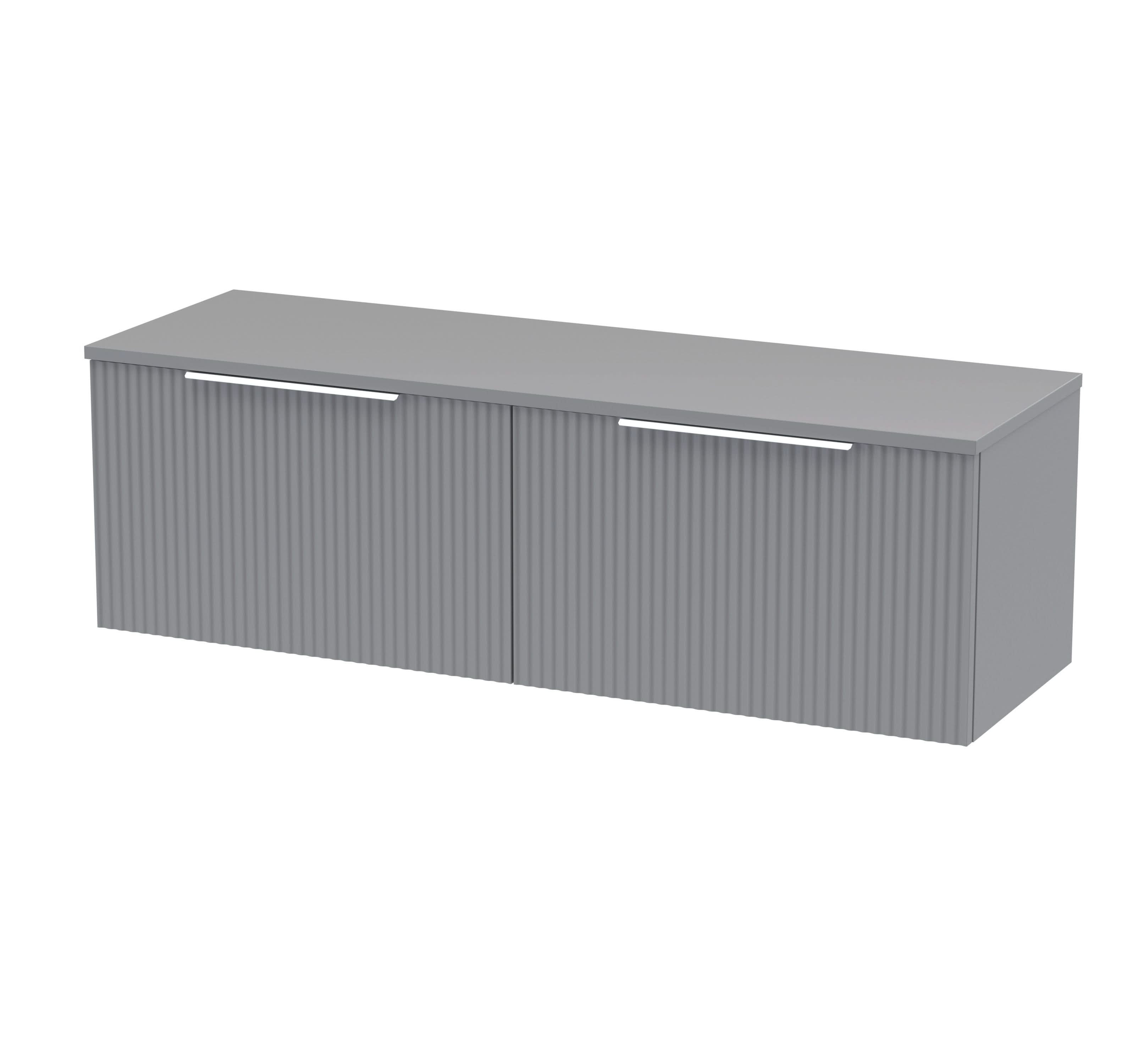 Hudson Reed Fluted Wall Hung 2-Drawer Vanity Unit & Grey Laminate Worktop, Counter Top Vanity Unit in Satin Grey, 1200mm