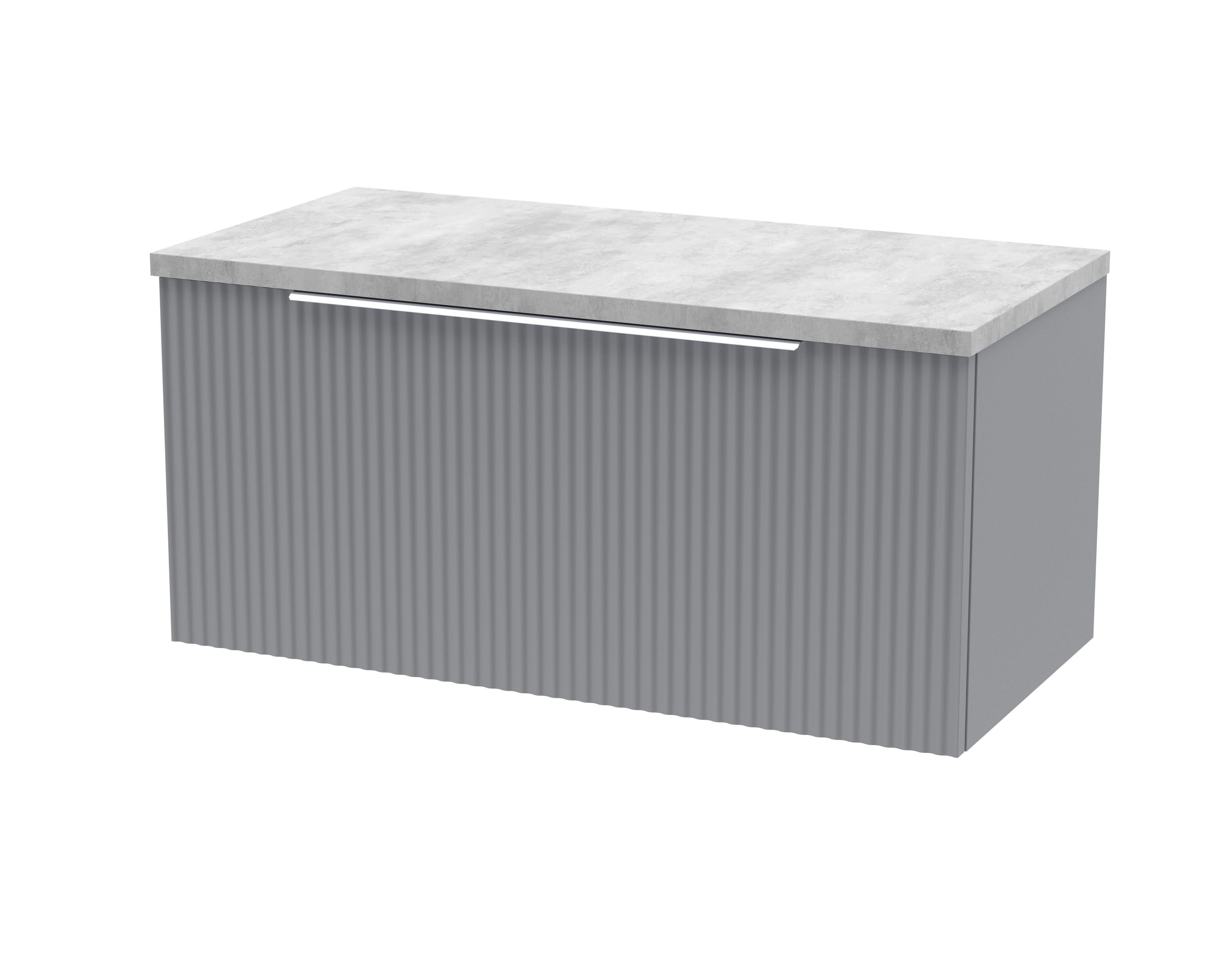 Hudson Reed Fluted Wall Hung 1-Drawer Vanity Unit & Bellato Grey Laminate Worktop, Counter Top Vanity Unit in Satin Grey, 800mm