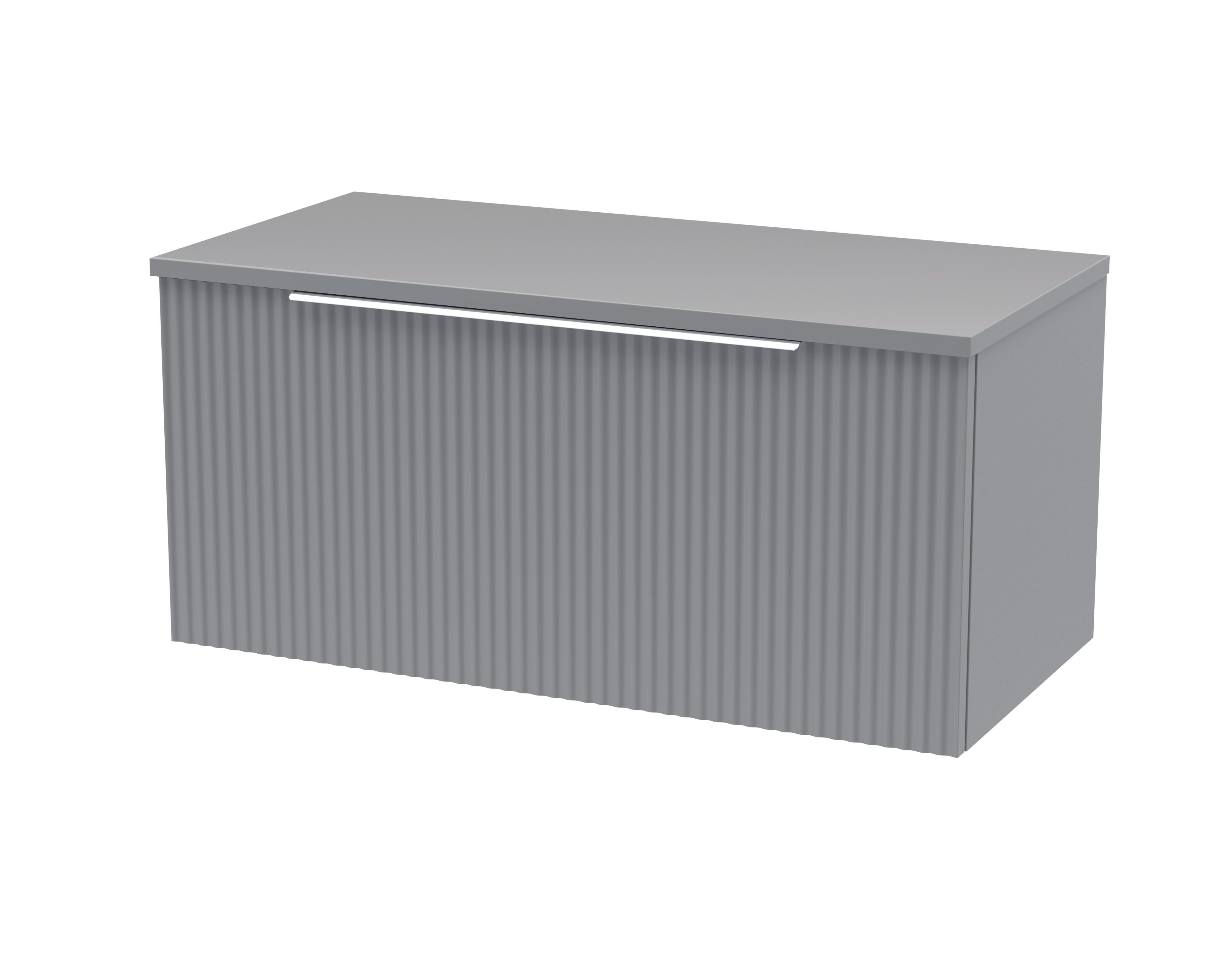 Hudson Reed Fluted Wall Hung 1-Drawer Vanity Unit & Grey Laminate Worktop, Counter Top Vanity Unit in Satin Grey, 800mm