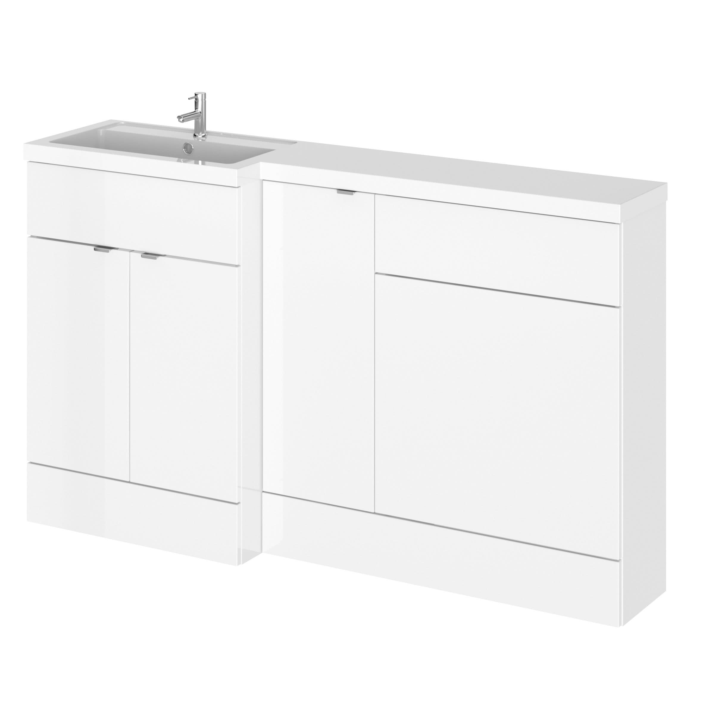 Hudson Reed Fusion Floor Standing 3 Door Vanity Basin & WC Left Hand Combination, Vanity Unit with Basin, Gloss White, 1500mm
