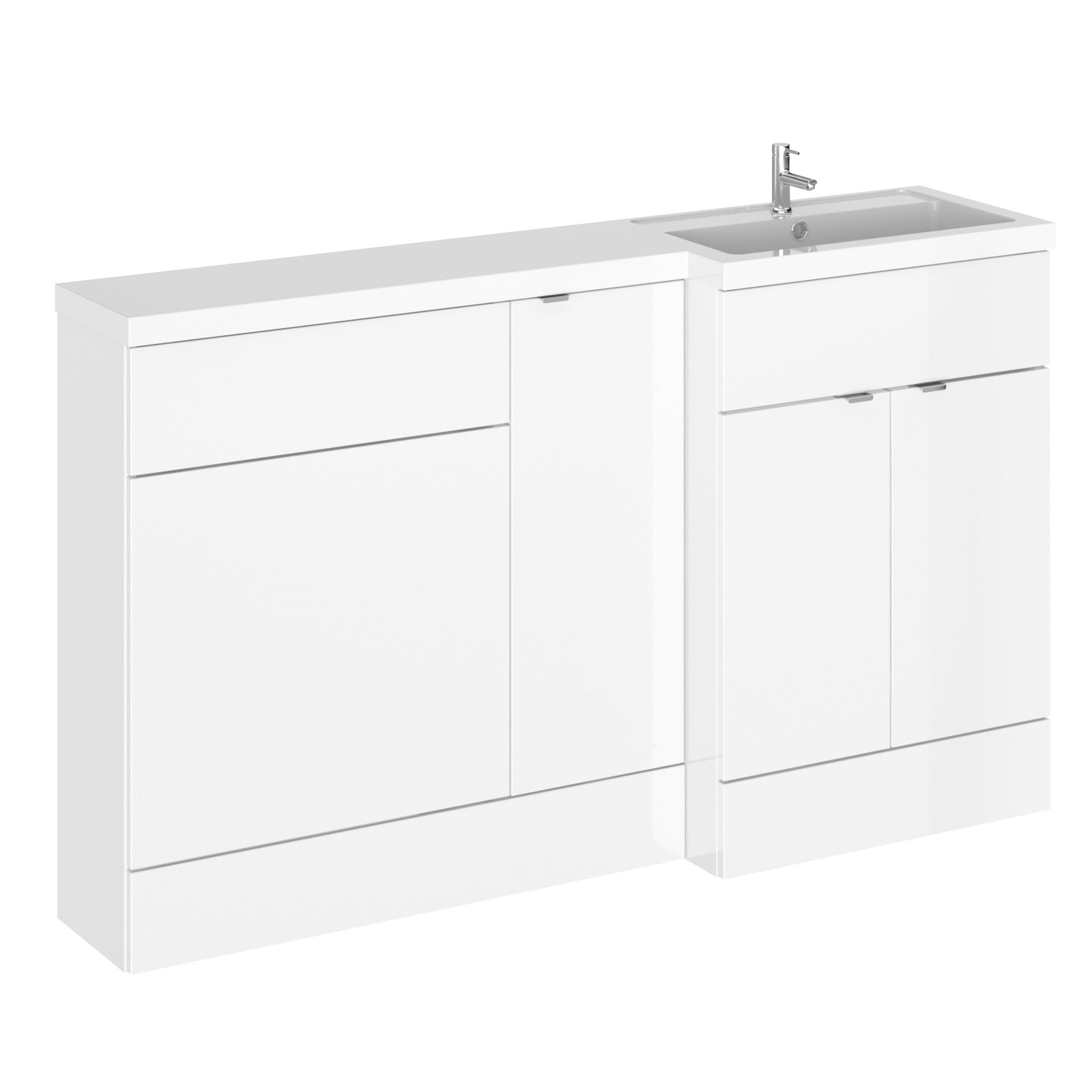 Hudson Reed Fusion Floor Standing 3 Door Vanity Basin & WC Right Hand Combination, Vanity Unit with Basin, Gloss White, 1500mm