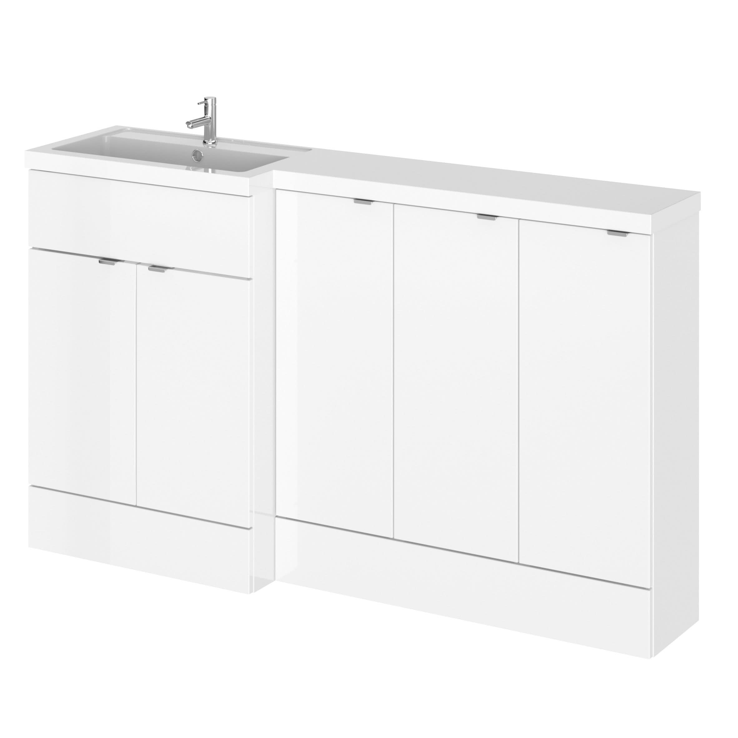 Hudson Reed Fusion Floor Standing 5 Door Vanity Basin & WC Left Hand Combination, Vanity Unit with Basin, Gloss White, 1500mm
