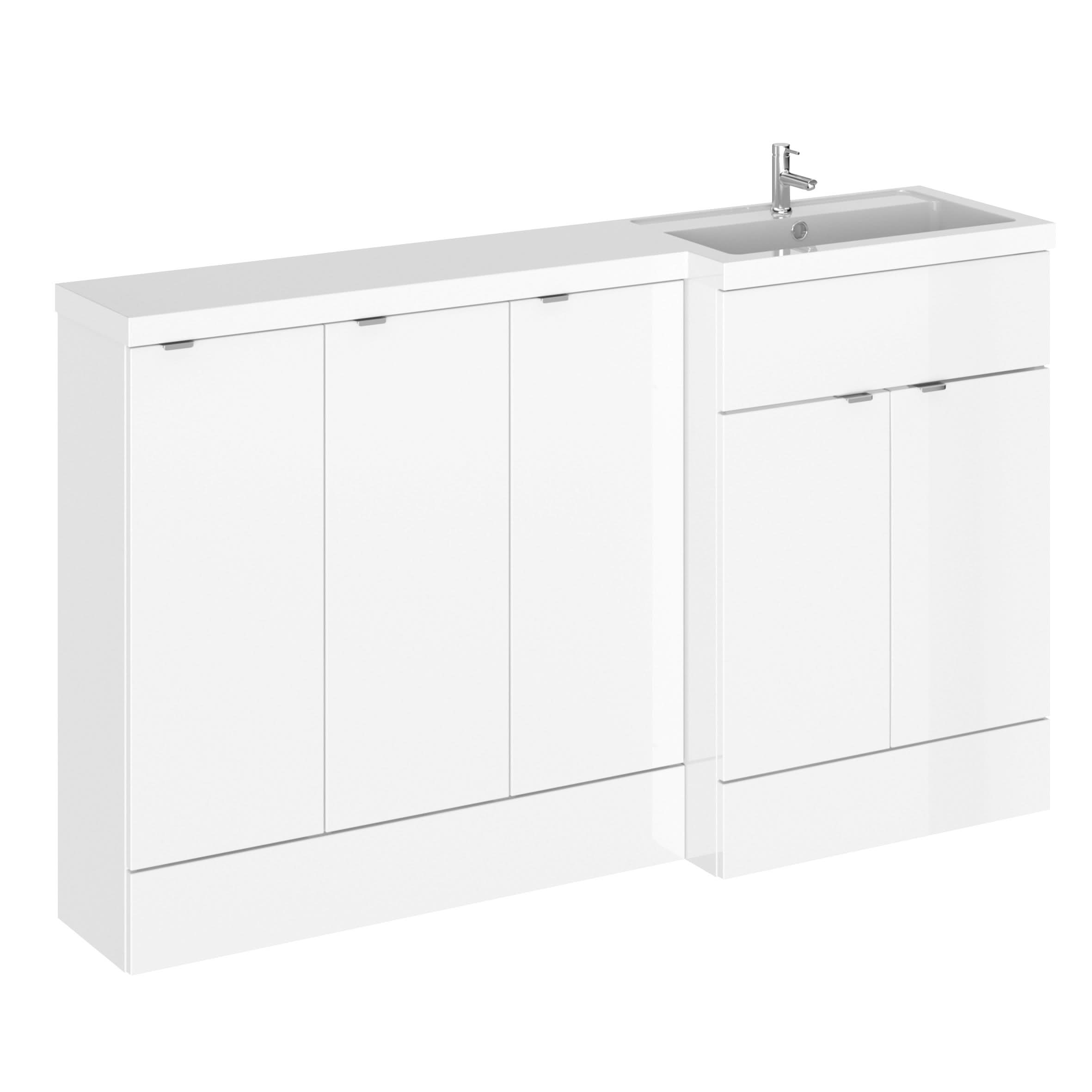 Hudson Reed Fusion Floor Standing 5 Door Vanity Basin & WC Right Hand Combination, Vanity Unit with Basin, Gloss White, 1500mm