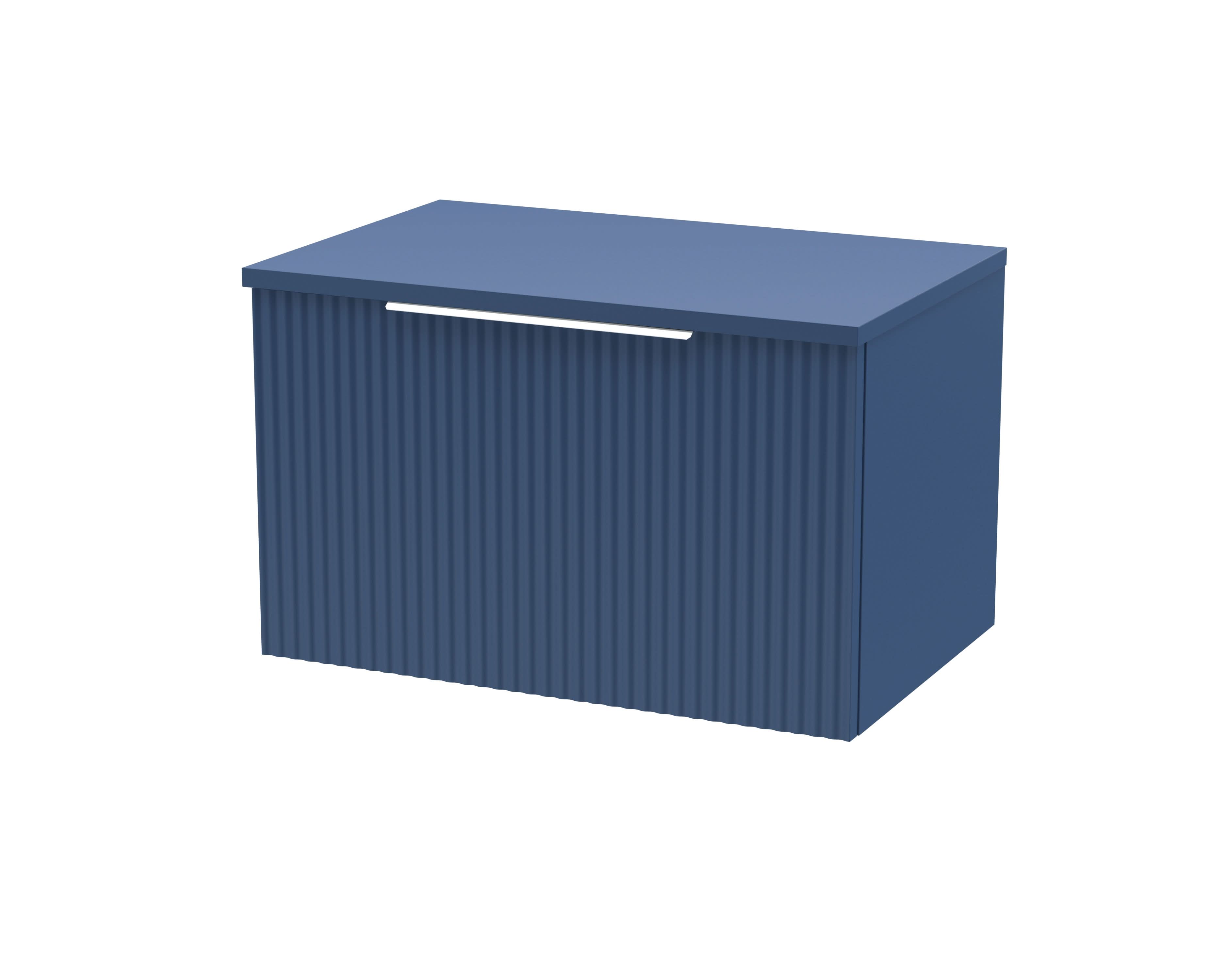 Hudson Reed Fluted Wall Hung 1-Drawer Vanity Unit & Blue Laminate Worktop, Counter Top Vanity Unit in Satin Blue, 600mm