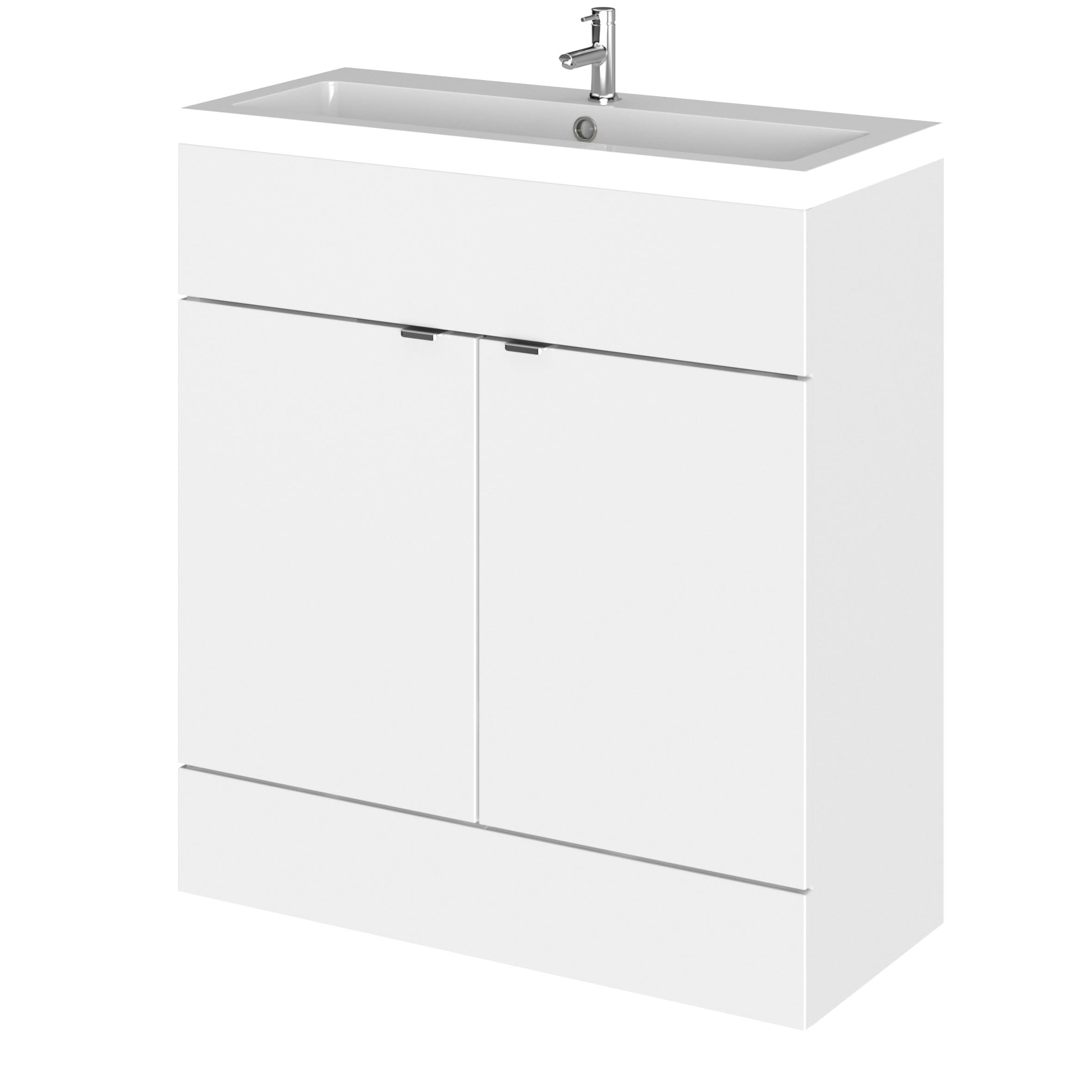Hudson Reed Fusion Floor Standing 2 Door Vanity Unit & Polymarble Basin, Stylish Vanity Unit with Basin, Gloss White, 800mm