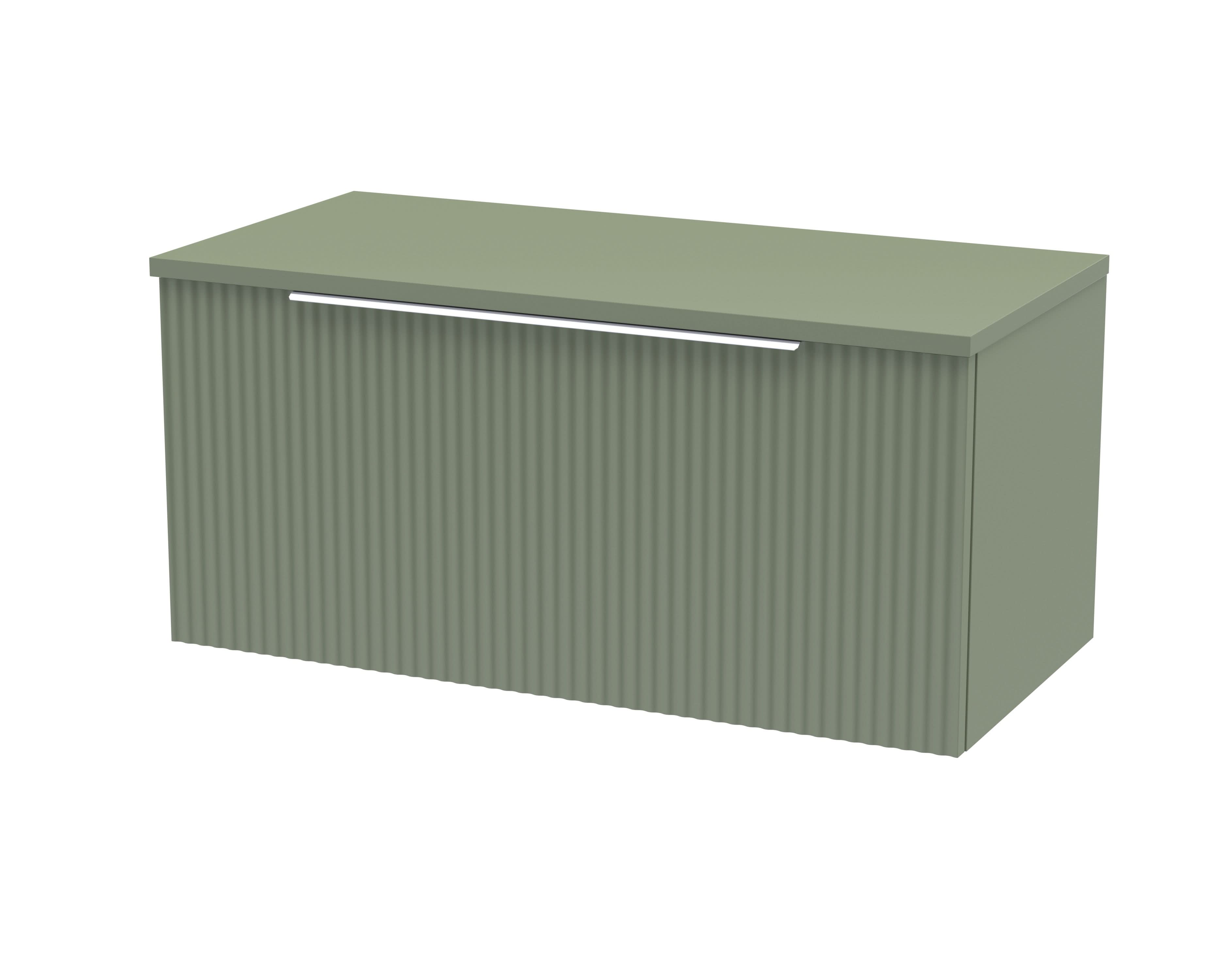 Hudson Reed Fluted Wall Hung 1-Drawer Vanity Unit & Green Laminate Worktop, Counter Top Vanity Unit in Satin Green, 800mm
