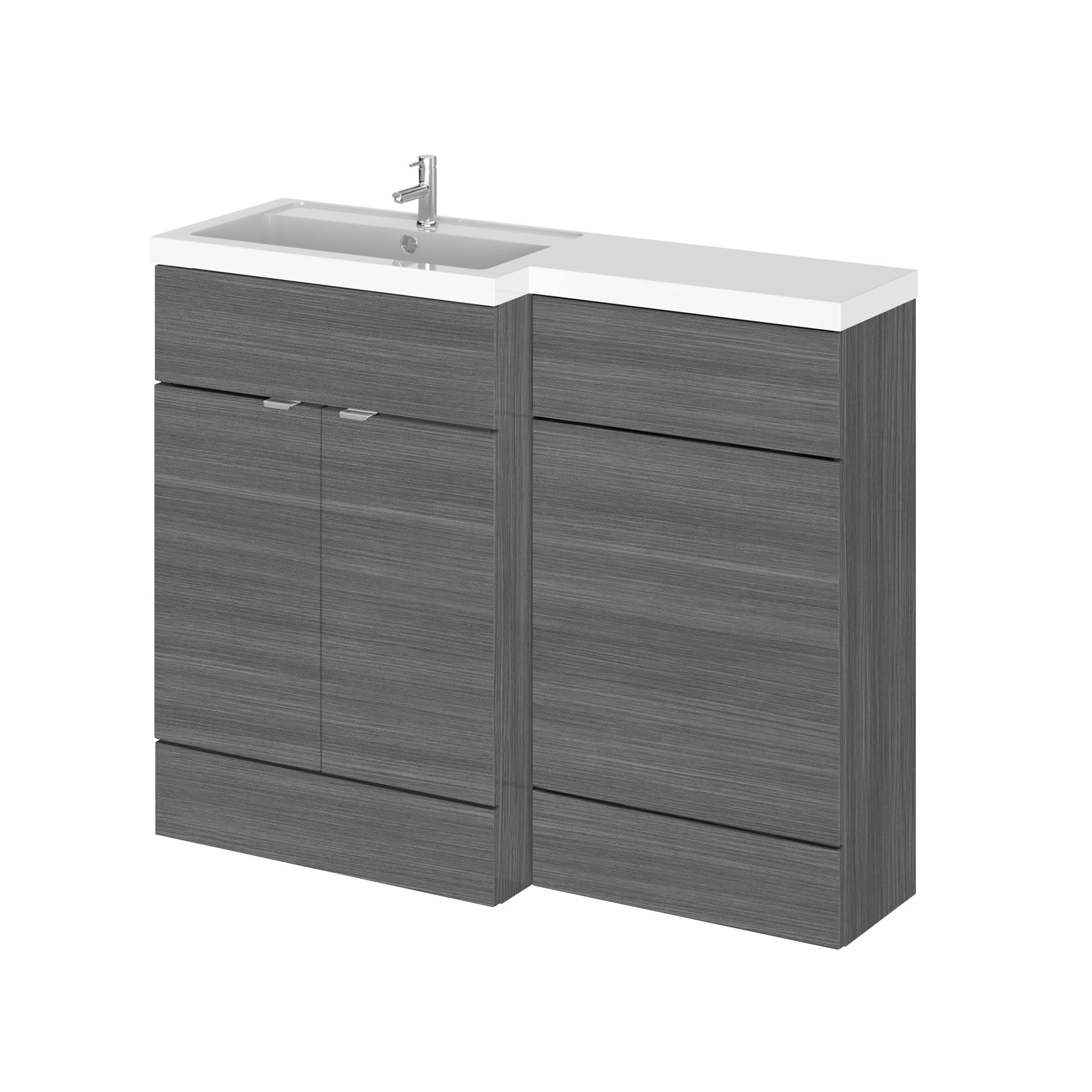 Hudson Reed Fusion Floor Standing 2 Door Vanity Basin & WC Left Hand Combination, Sink Vanity Unit, Anthracite Woodgrain, 1100mm