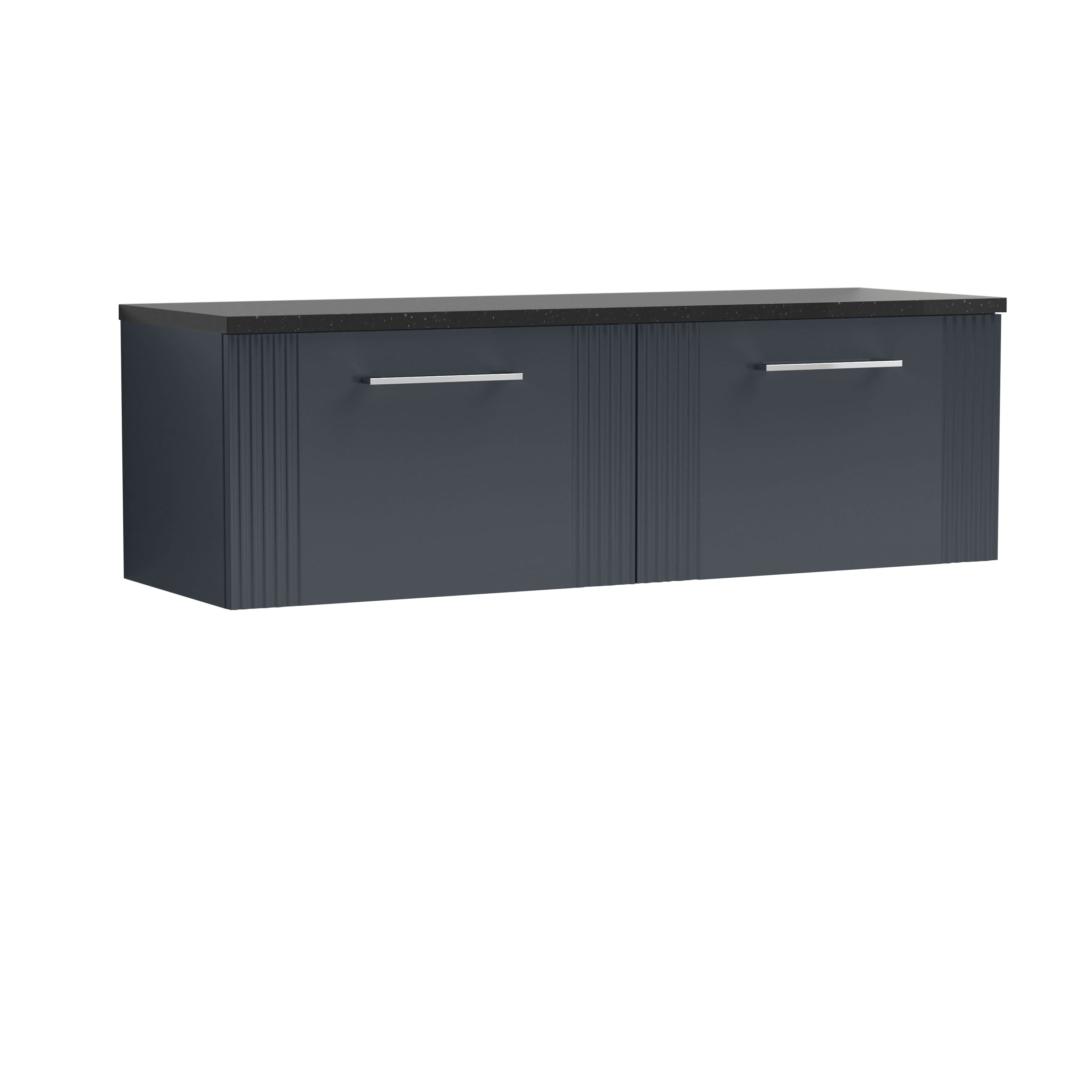 Nuie Deco Wall Hung 2-Drawer Vanity Unit & Black Laminate Worktop, Counter Top Vanity Unit in Soft Black, 1200mm