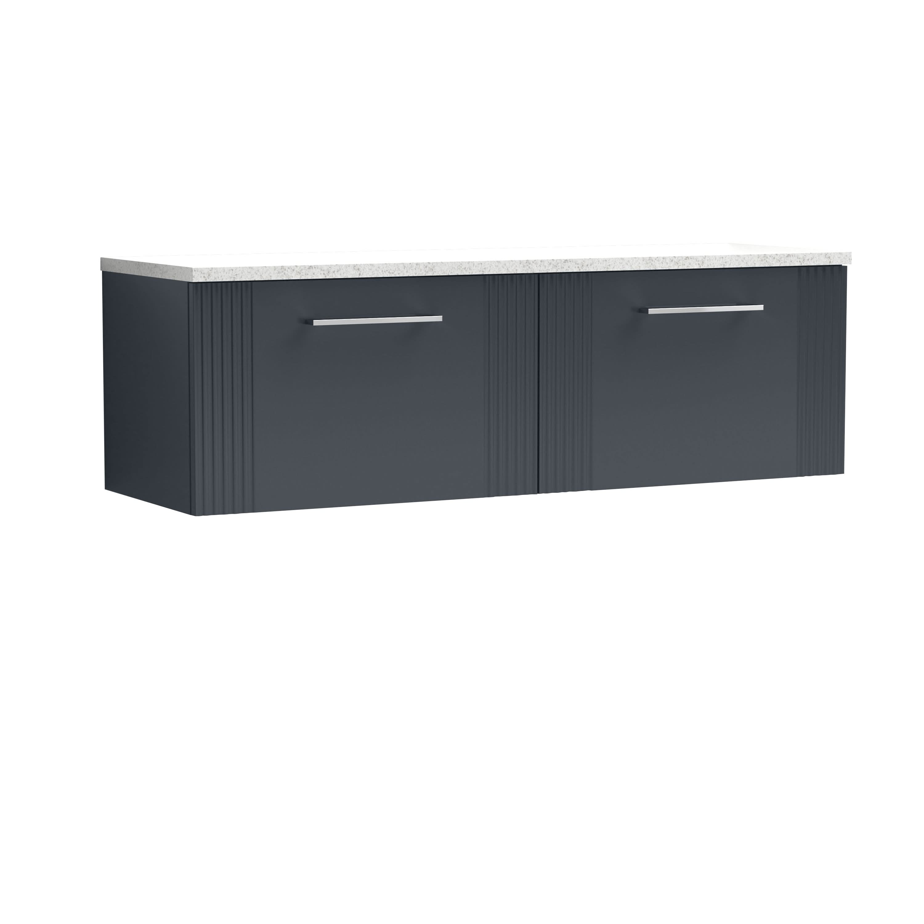 Nuie Deco Wall Hung 2-Drawer Vanity Unit & Sparkling White Laminate Worktop, Counter Top Vanity Unit in Soft Black, 1200mm