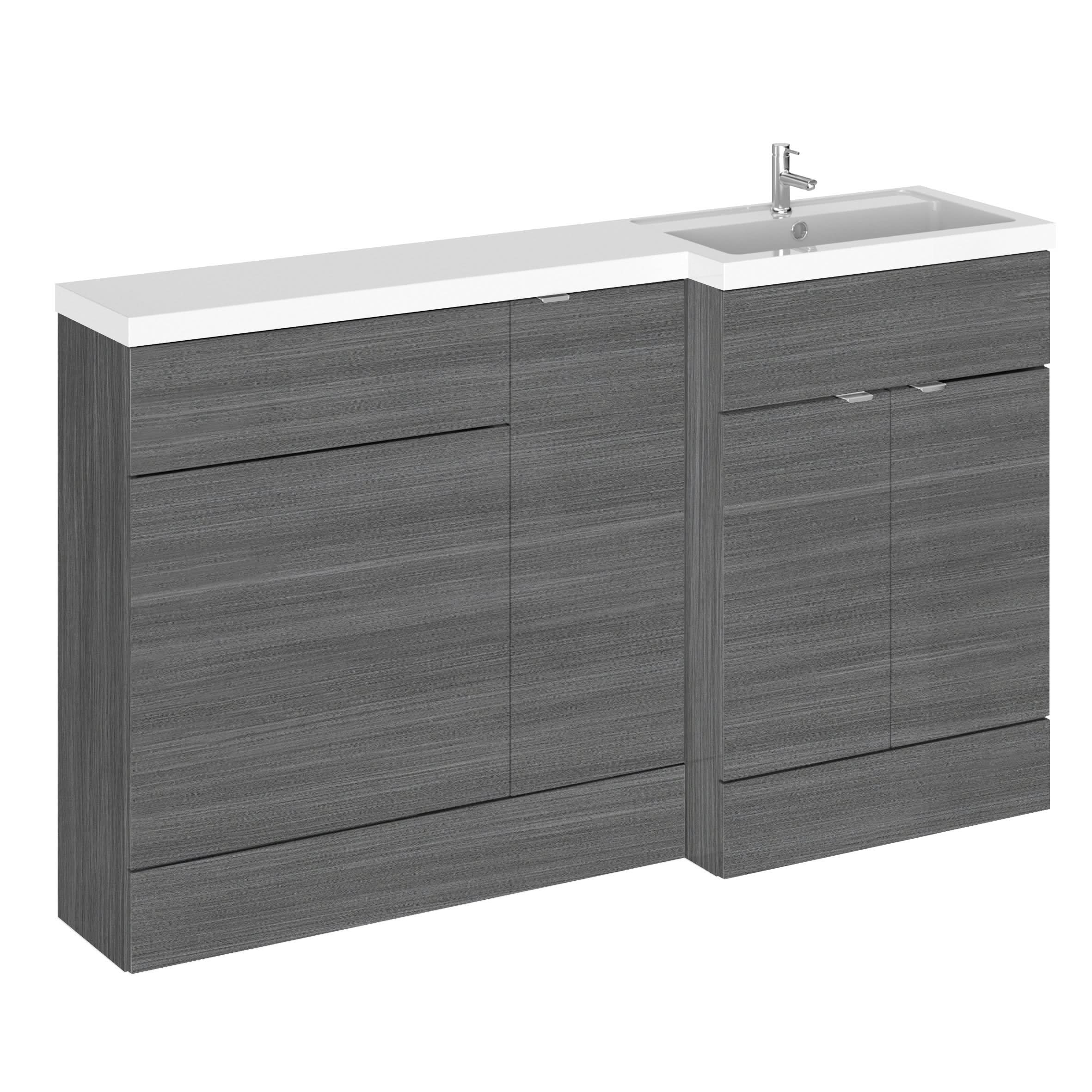 Hudson Reed Fusion Floor Standing 3 Door Vanity Basin & WC Right Hand Combination,Sink Vanity Unit, Anthracite Woodgrain, 1500mm