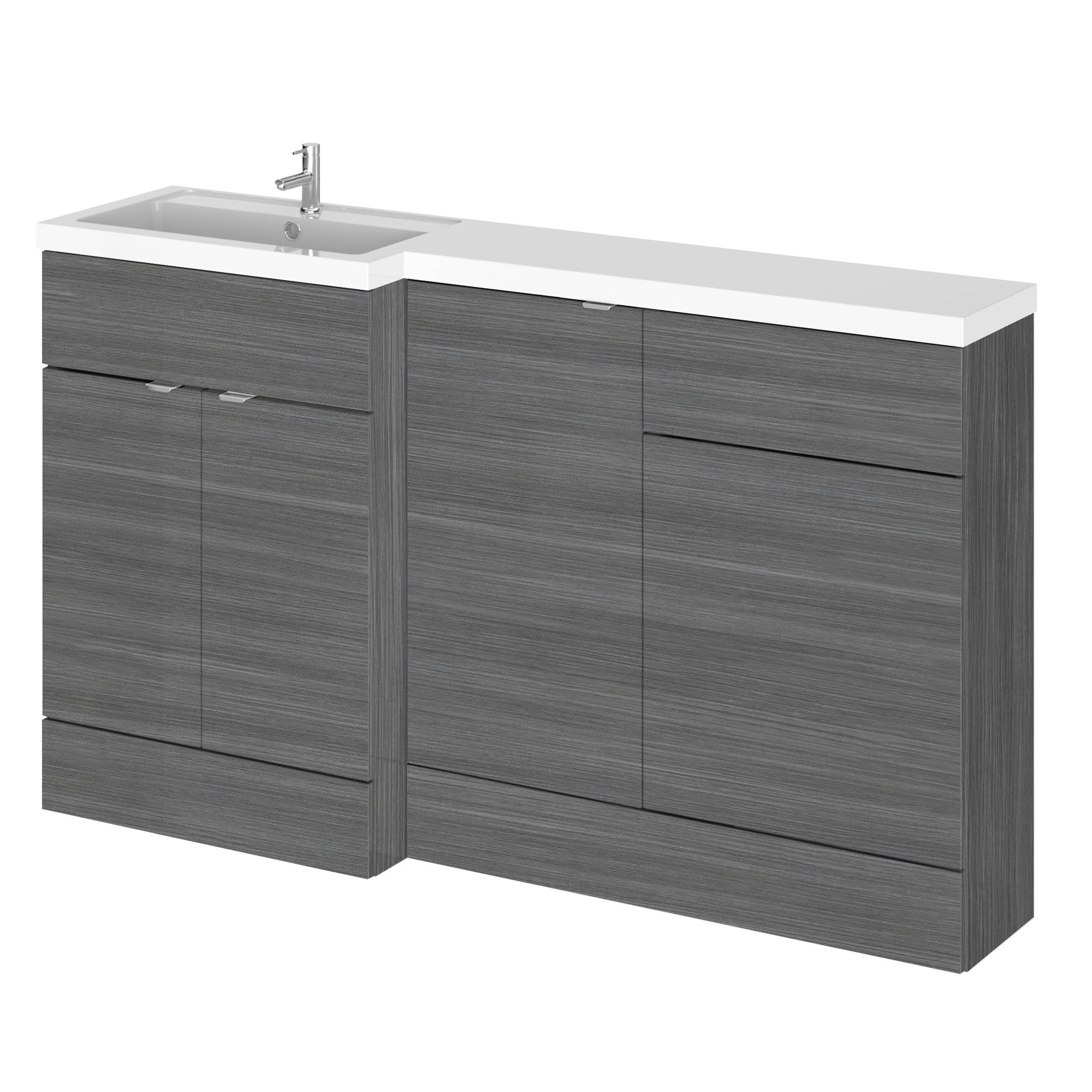 Hudson Reed Fusion Floor Standing 3 Door Vanity Basin & WC Left Hand Combination, Sink Vanity Unit, Anthracite Woodgrain, 1500mm