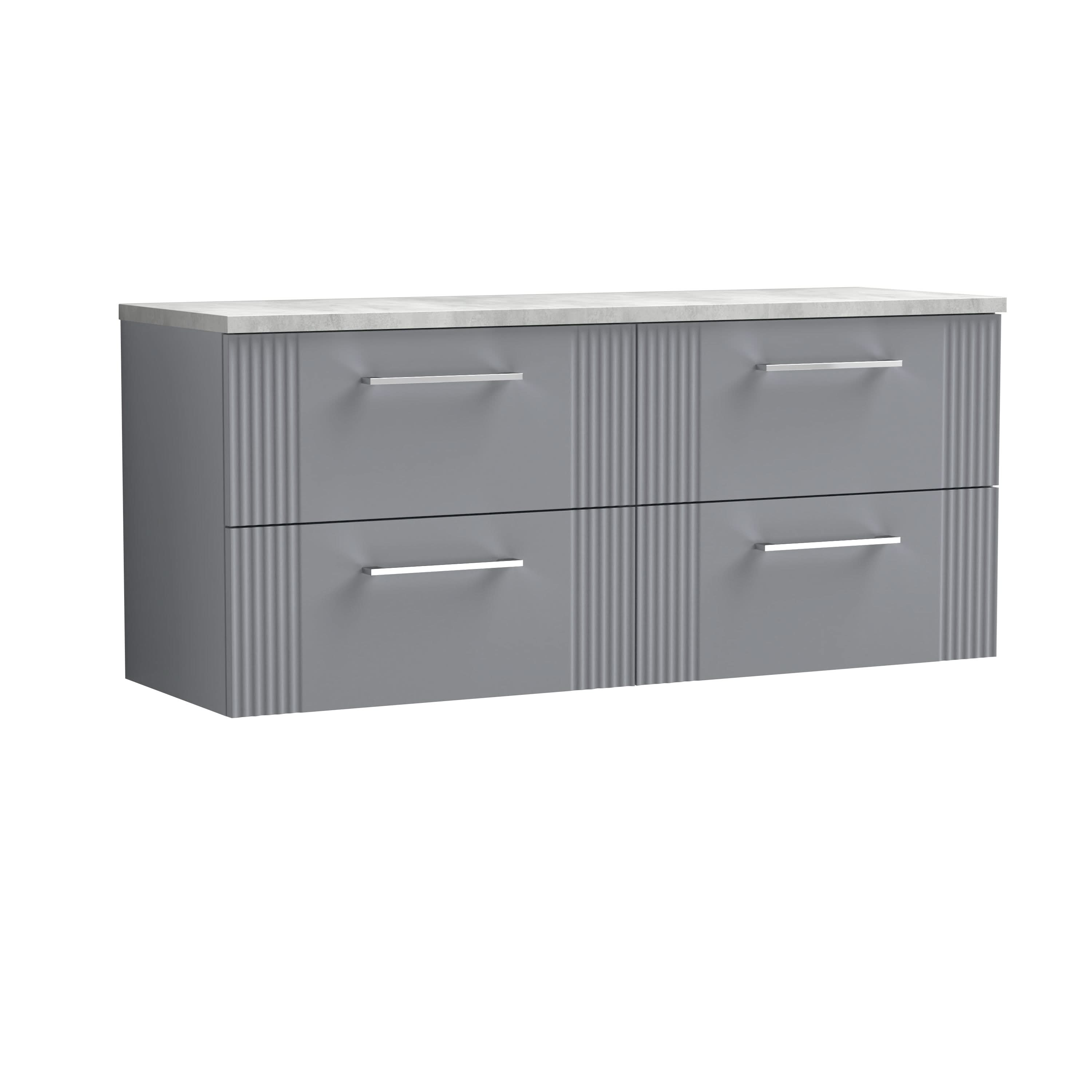 Nuie Deco Wall Hung 4-Drawer Vanity Unit & Bellato Grey Laminate Worktop, Counter Top Vanity Unit in Satin Grey, 1200mm