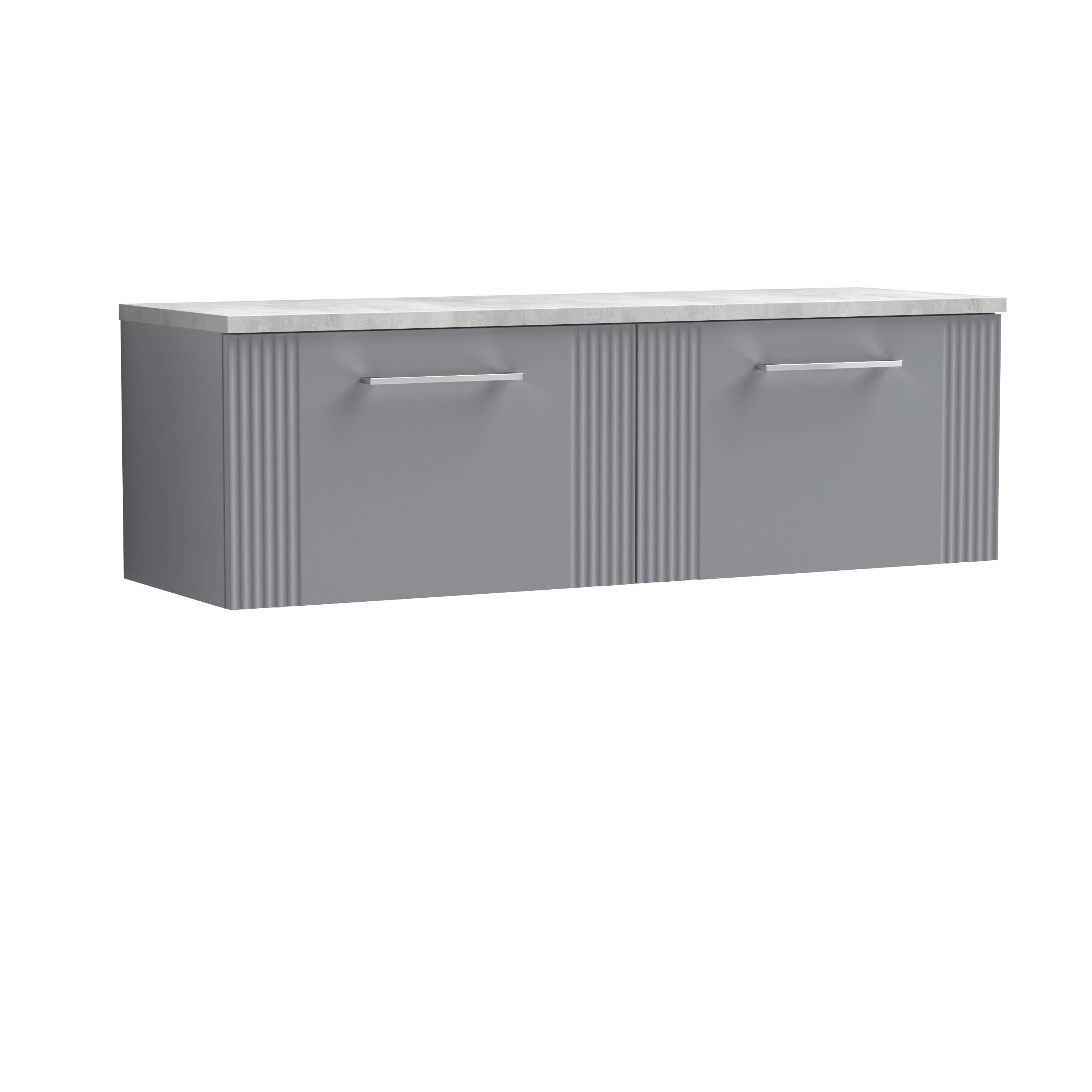 Nuie Deco Wall Hung 2-Drawer Vanity Unit & Bellato Grey Laminate Worktop, Counter Top Vanity Unit in Satin Grey, 1200mm