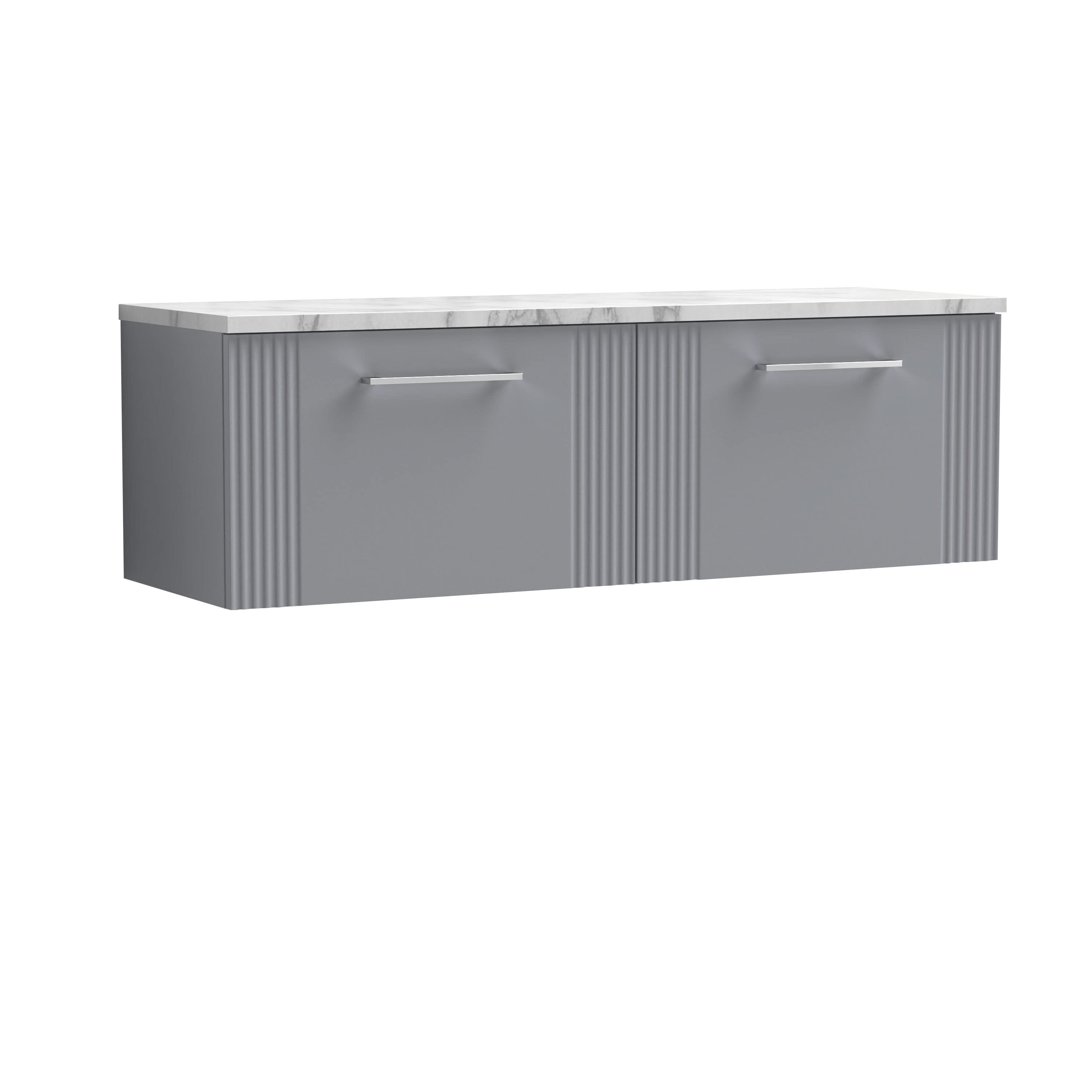 Nuie Deco Wall Hung 2-Drawer Vanity Unit & Carrera Marble Laminate Worktop, Counter Top Vanity Unit in Satin Grey, 1200mm