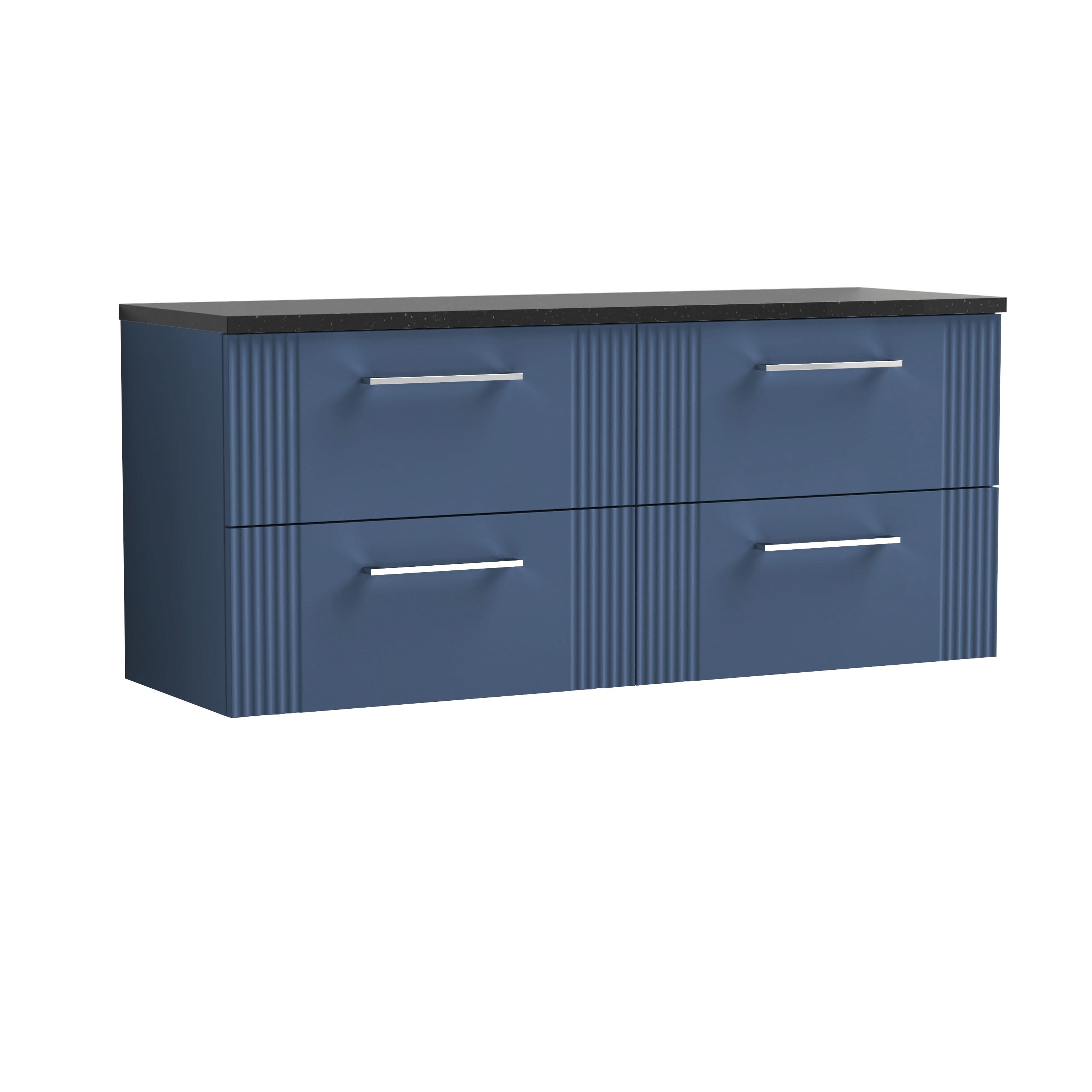 Nuie Deco Wall Hung 4-Drawer Vanity Unit & Black Laminate Worktop, Counter Top Vanity Unit in Satin Blue, 1200mm