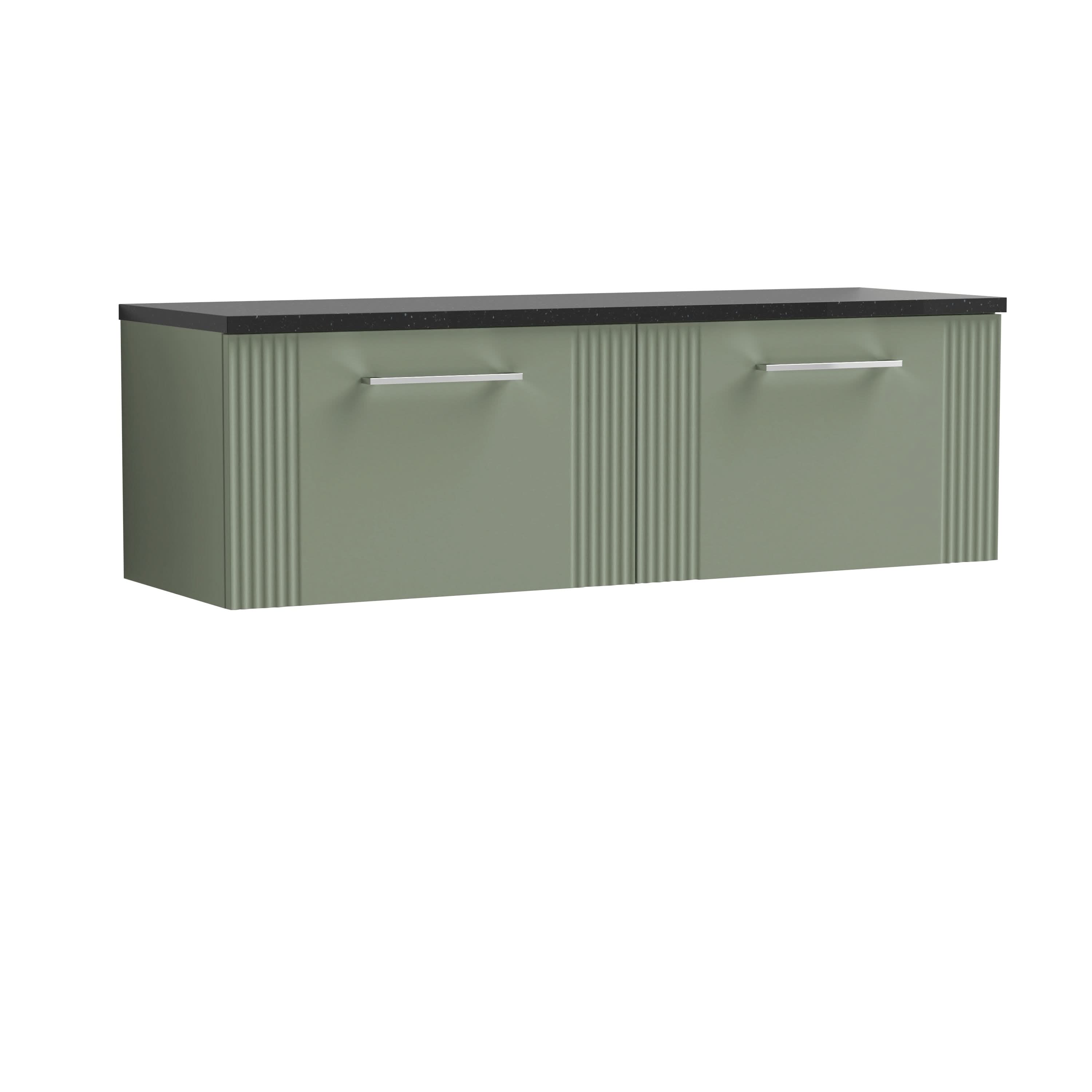 Nuie Deco Wall Hung 2-Drawer Vanity Unit & Black Laminate Worktop, Counter Top Vanity Unit in Satin Green, 1200mm