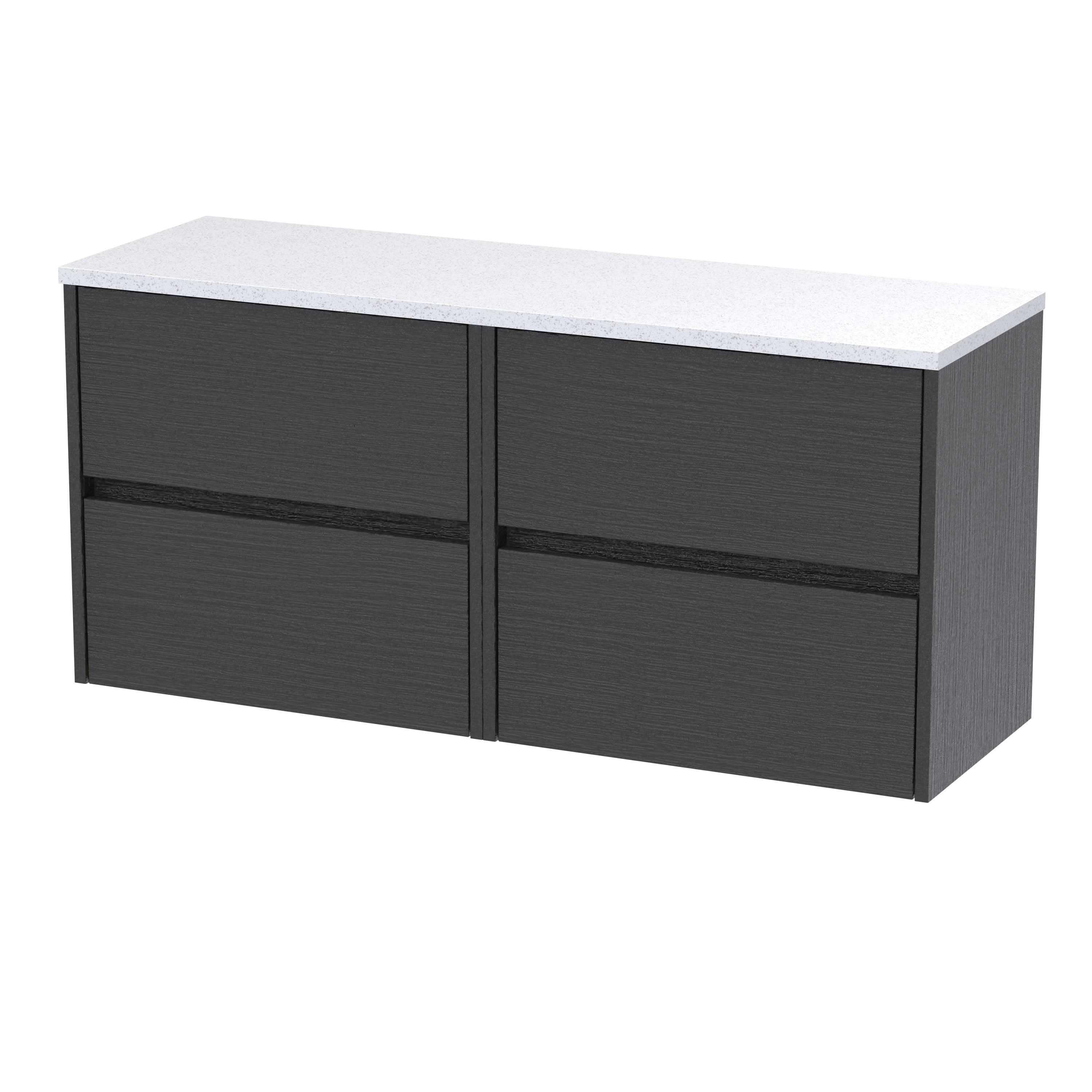 Nuie Havana Wall Hung 4-Drawer Vanity Unit & Worktop in Bellato Grey, Countertop Basin Unit, Graphite Grey Woodgrain, 1200mm
