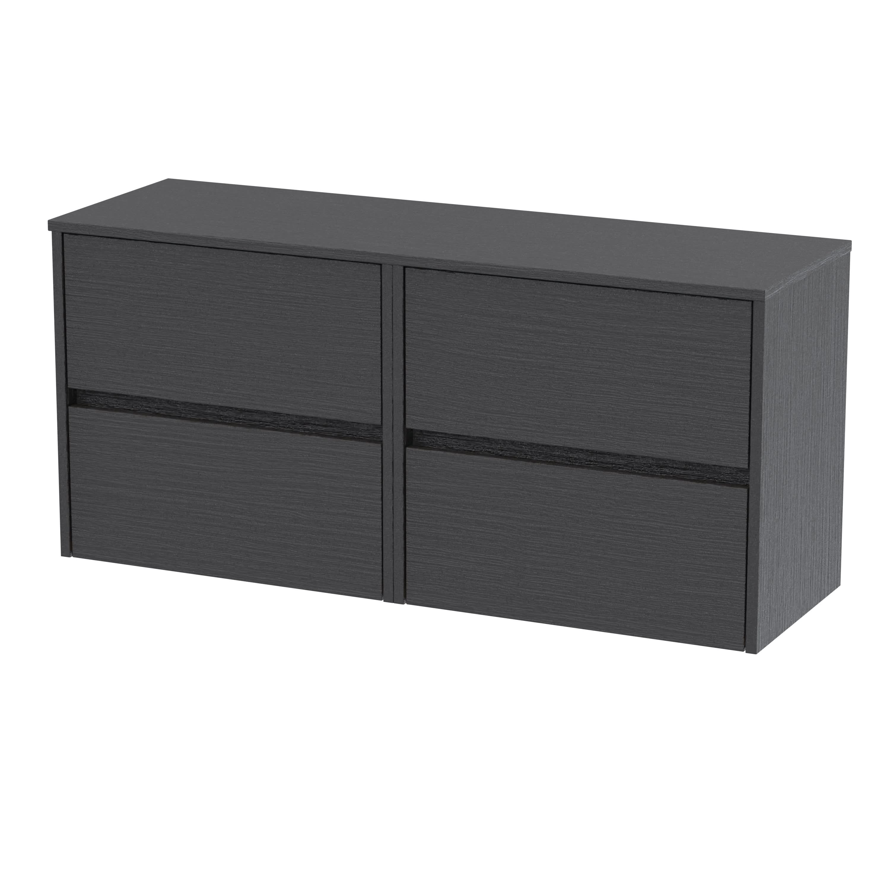 Nuie Havana Wall Hung 4-Drawer Vanity Unit & Worktop in Graphite Grey Woodgrain, Countertop Basin Unit, Graphite Grey Woodgrain, 1200mm