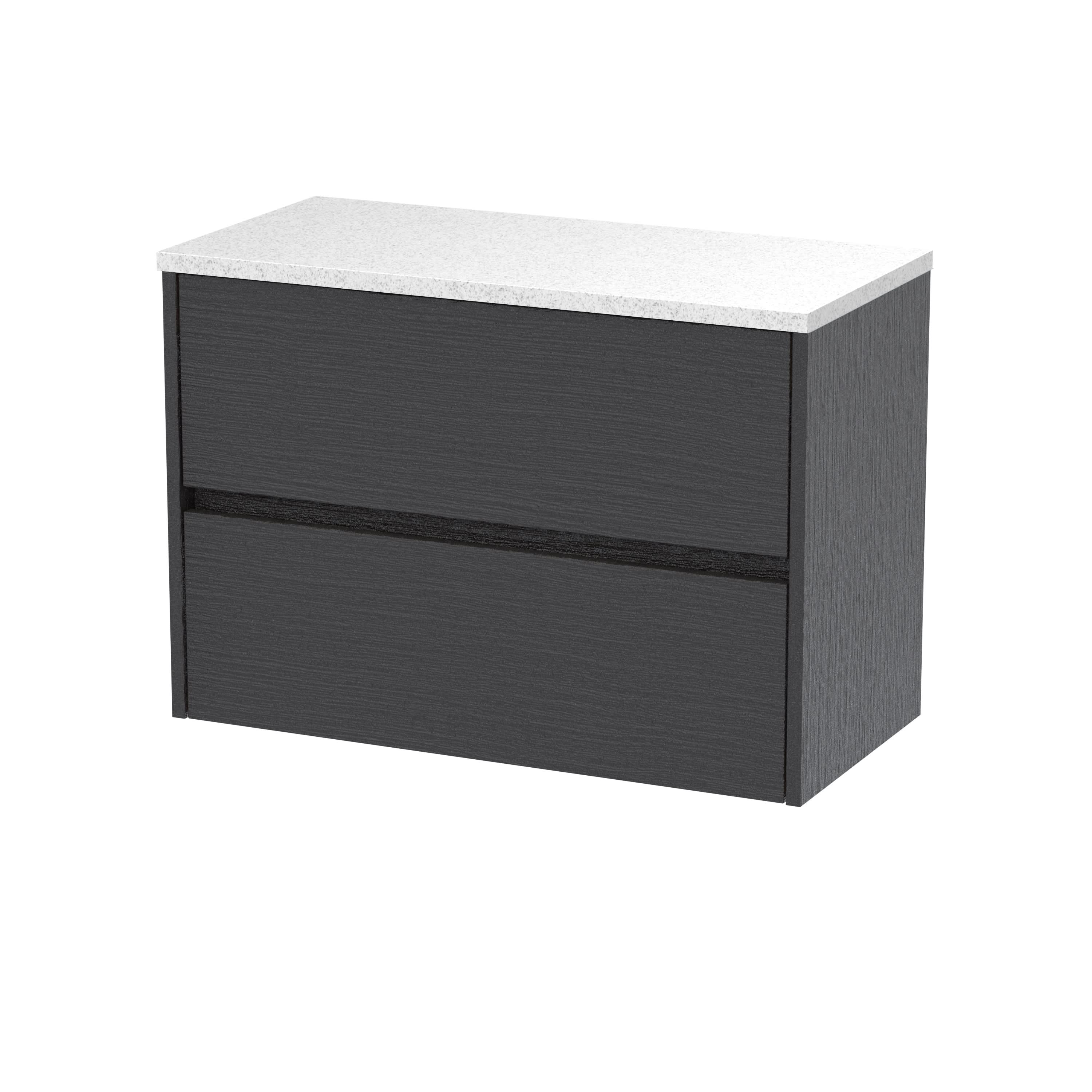 Nuie Havana Wall Hung 2-Drawer Vanity Unit & Worktop in Sparkling White, Countertop Basin Unit, Graphite Grey Woodgrain, 800mm