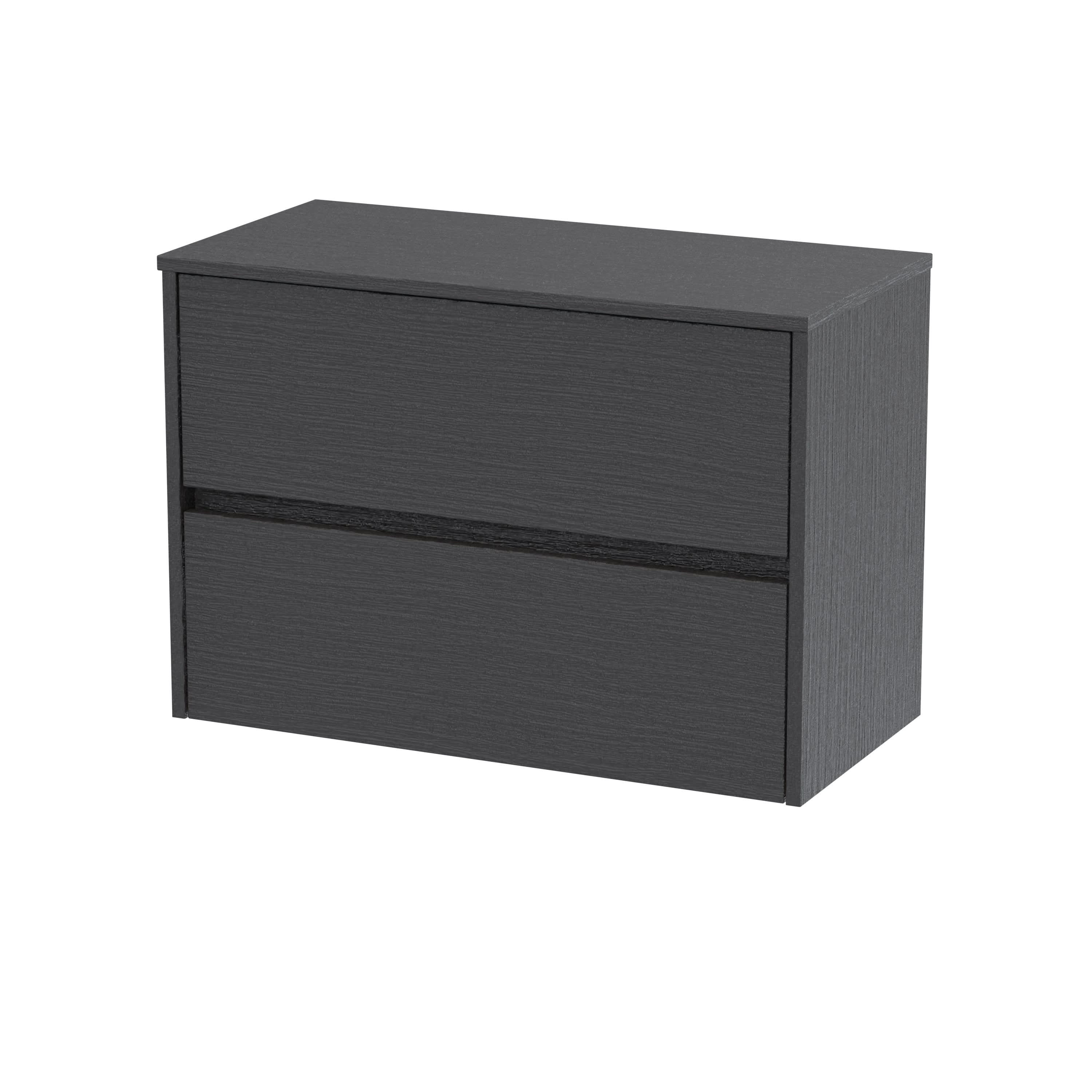 Nuie Havana Wall Hung 2-Drawer Vanity Unit & Worktop in Graphite Grey Woodgrain, Countertop Basin Unit, Graphite Grey Woodgrain, 800mm