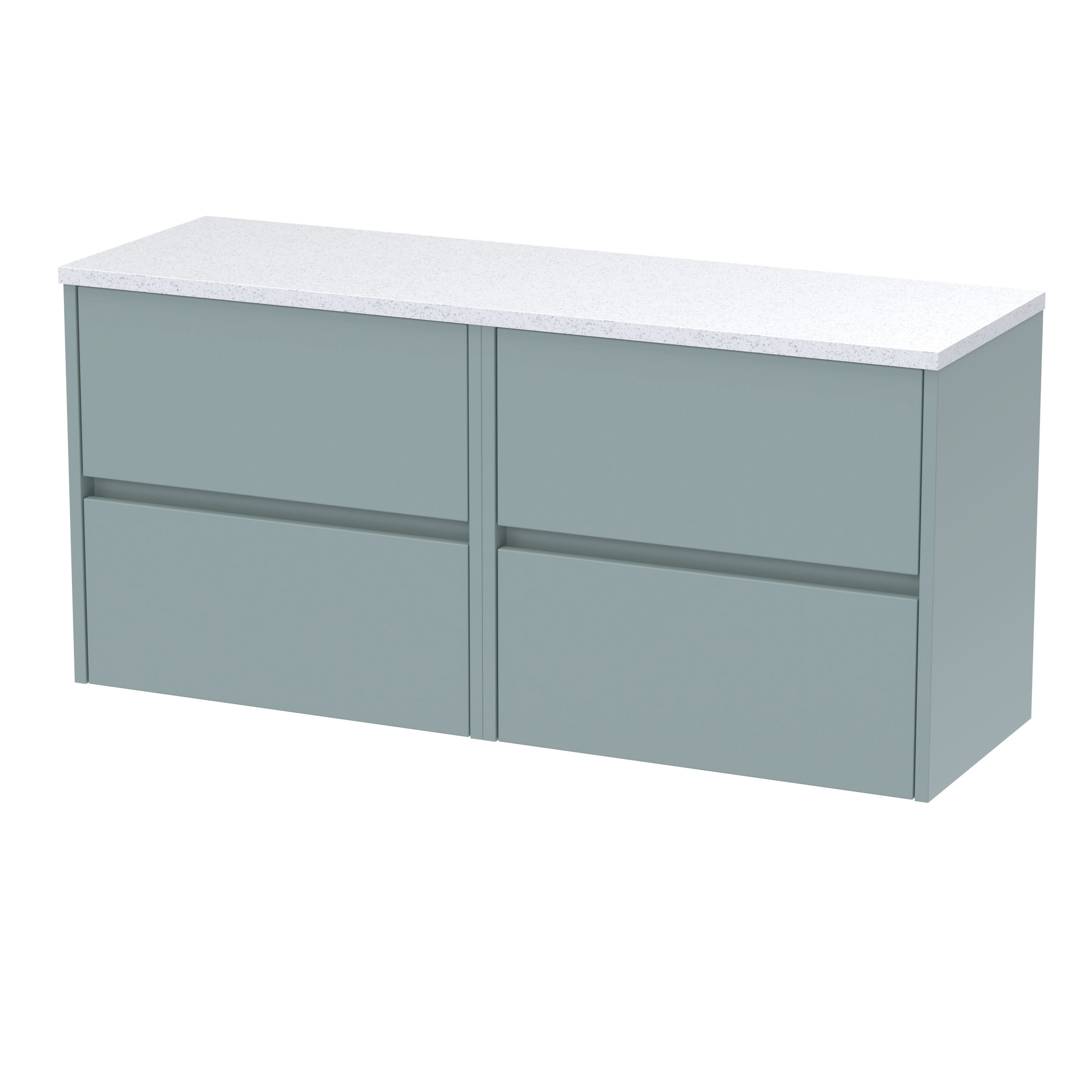 Nuie Havana Wall Hung 4-Drawer Vanity Unit & Worktop in Bellato Grey, Countertop Basin Unit in Coastal Grey, 1200mm