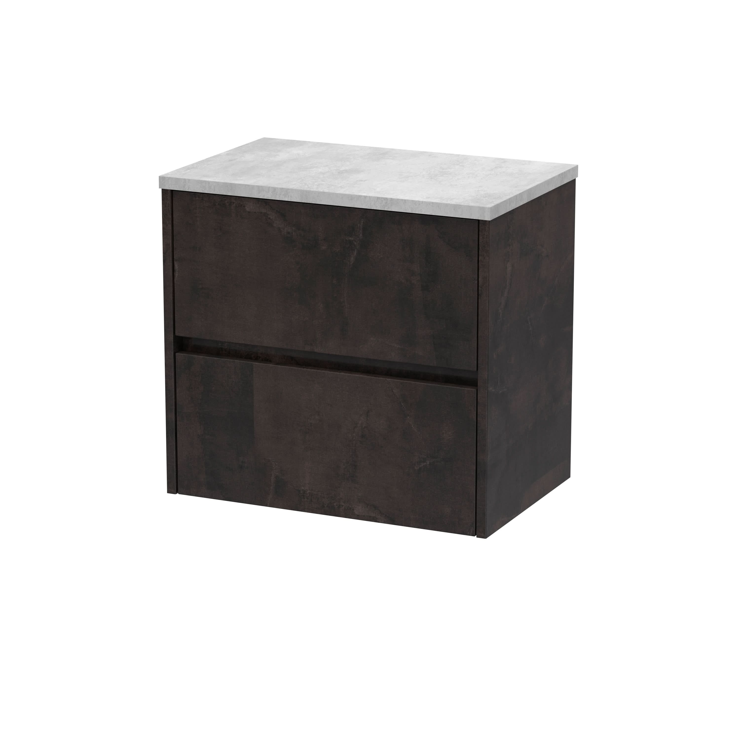 Nuie Havana Wall Hung 2-Drawer Vanity Unit & Worktop in Bellato Grey, Countertop Basin Unit in Metallic Slate, 600mm