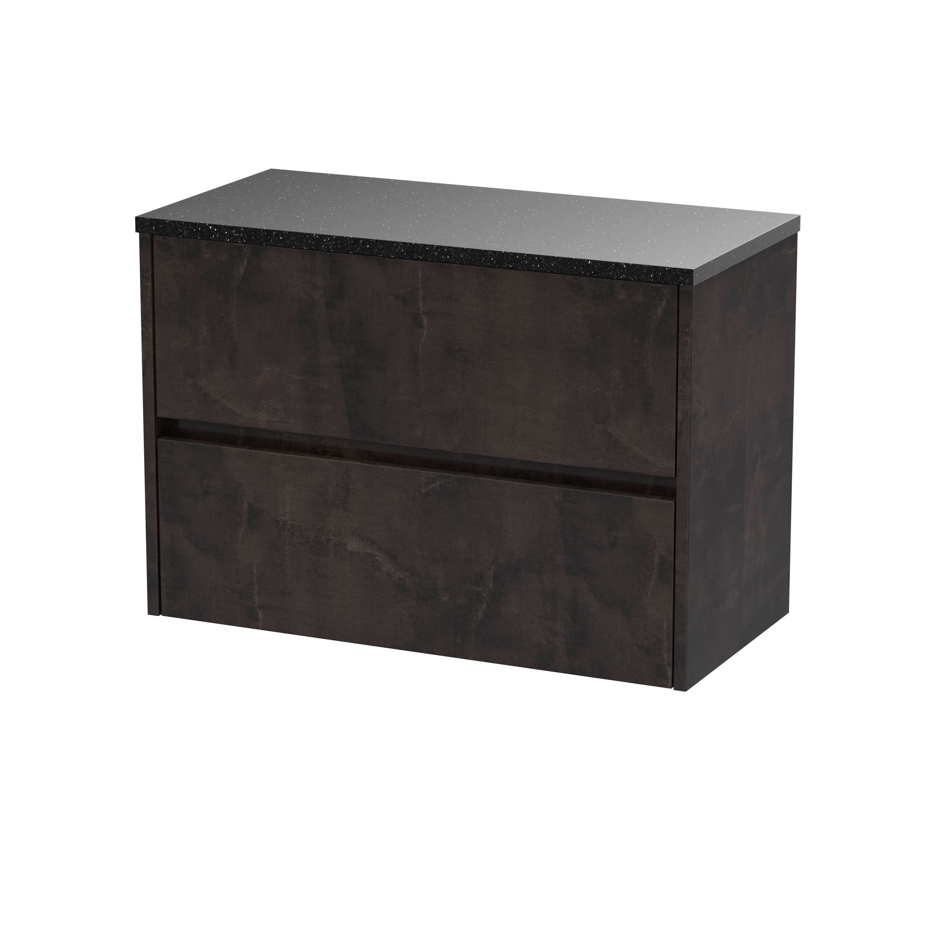 Nuie Havana Wall Hung 2-Drawer Vanity Unit & Worktop in Sparkling Black, Countertop Basin Unit in Metallic Slate, 800mm