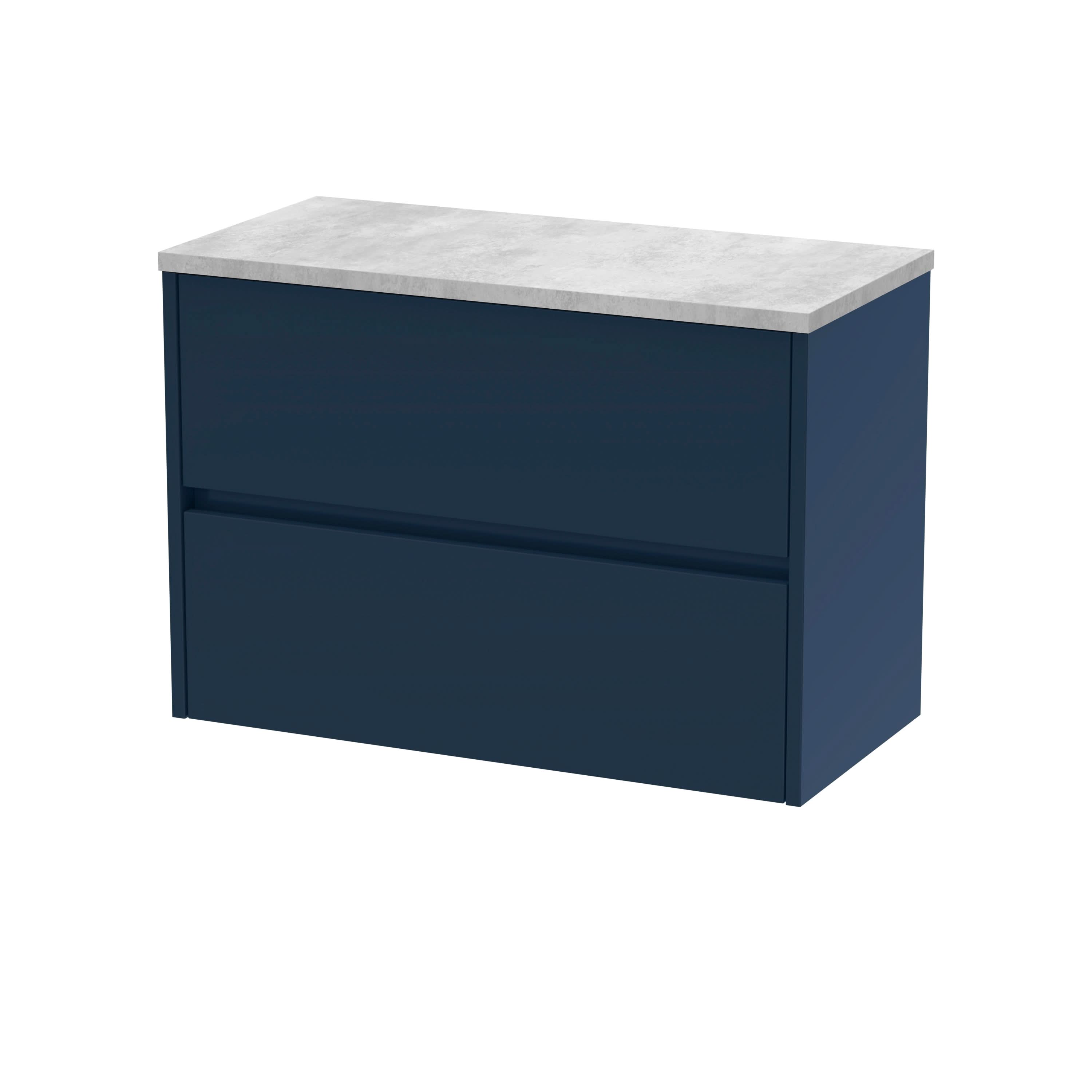 Nuie Havana Wall Hung 2-Drawer Vanity Unit & Worktop in Sparkling Black, Countertop Basin Unit in Midnight Blue, 800mm