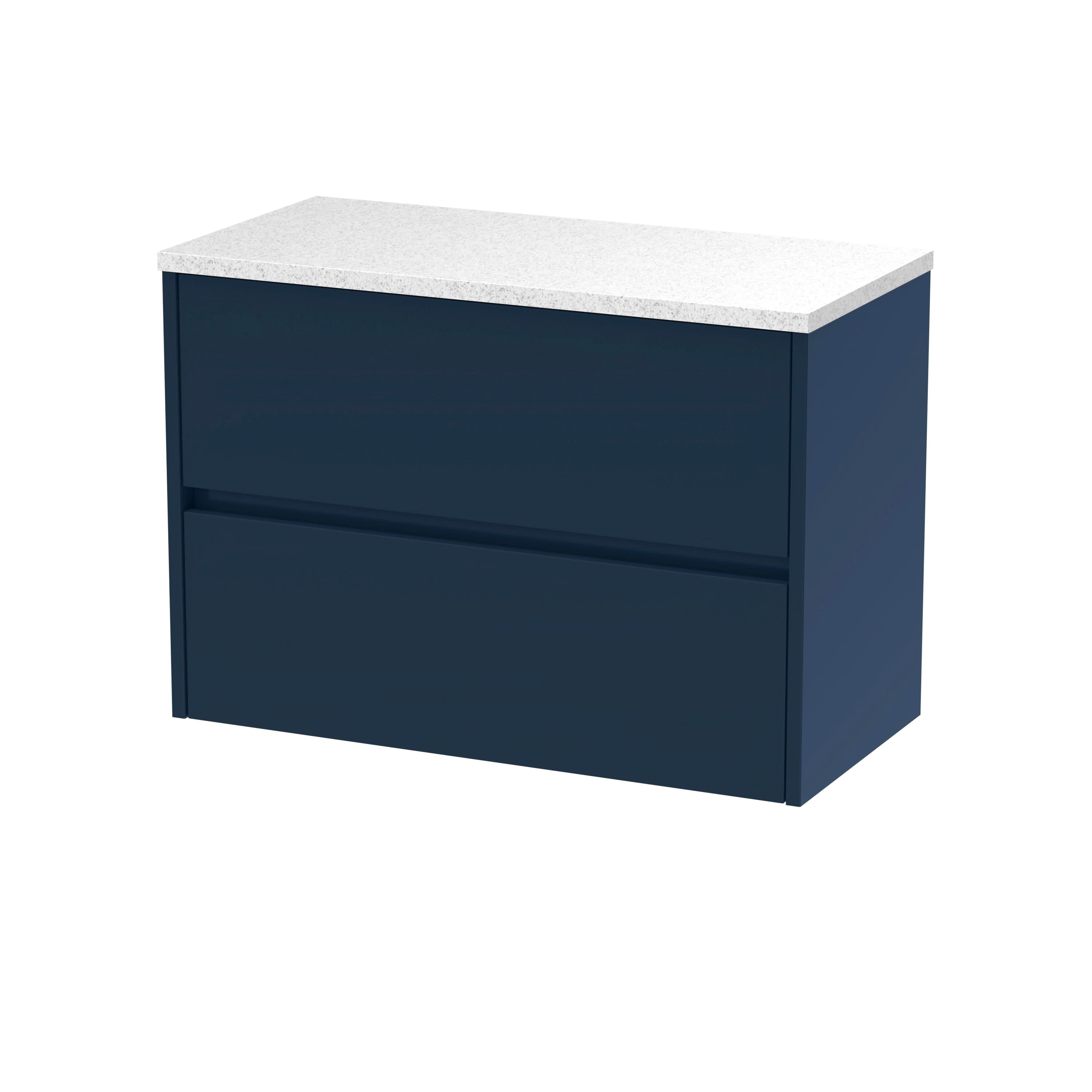 Nuie Havana Wall Hung 2-Drawer Vanity Unit & Worktop in Indigo Blue, Countertop Basin Unit in Midnight Blue, 800mm