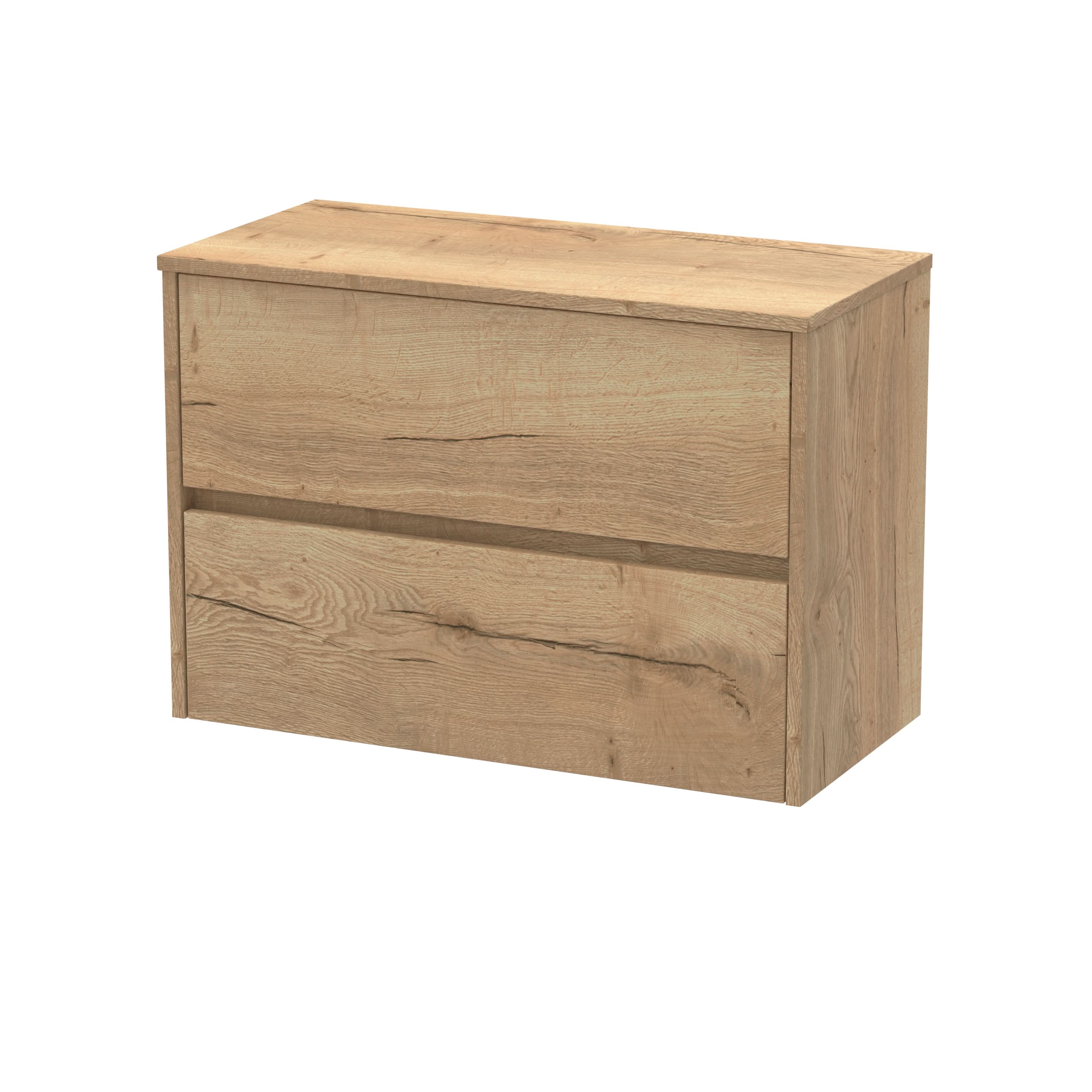 Nuie Havana Wall Hung 2-Drawer Vanity Unit & Worktop in Halifax Oak, Countertop Basin Unit in Autumn Oak, 800mm