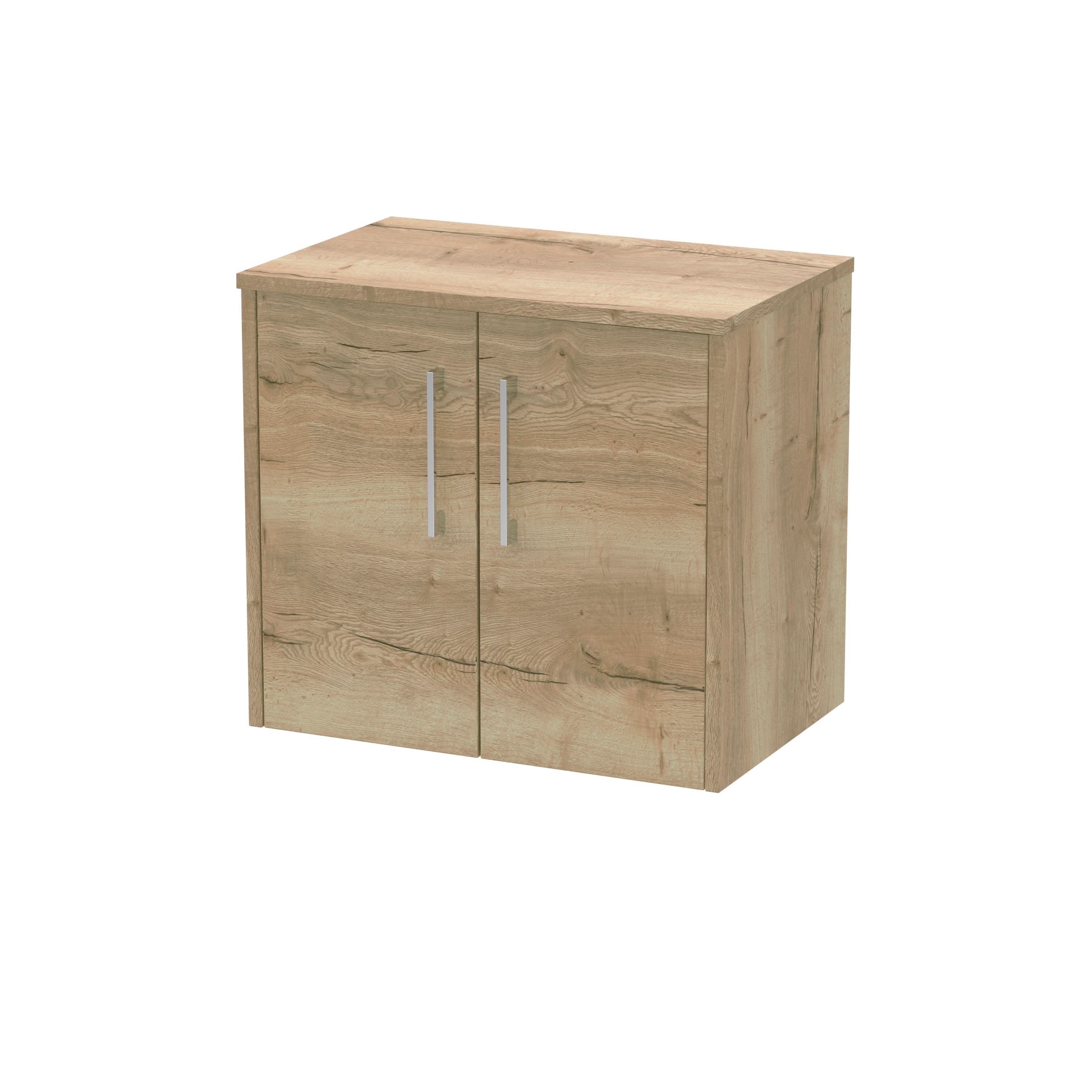 Hudson Reed Juno Wall Hung 2-Door Vanity Unit & Autumn Oak Worktop, Stylish Countertop Basin Unit in Autumn Oak, 600mm