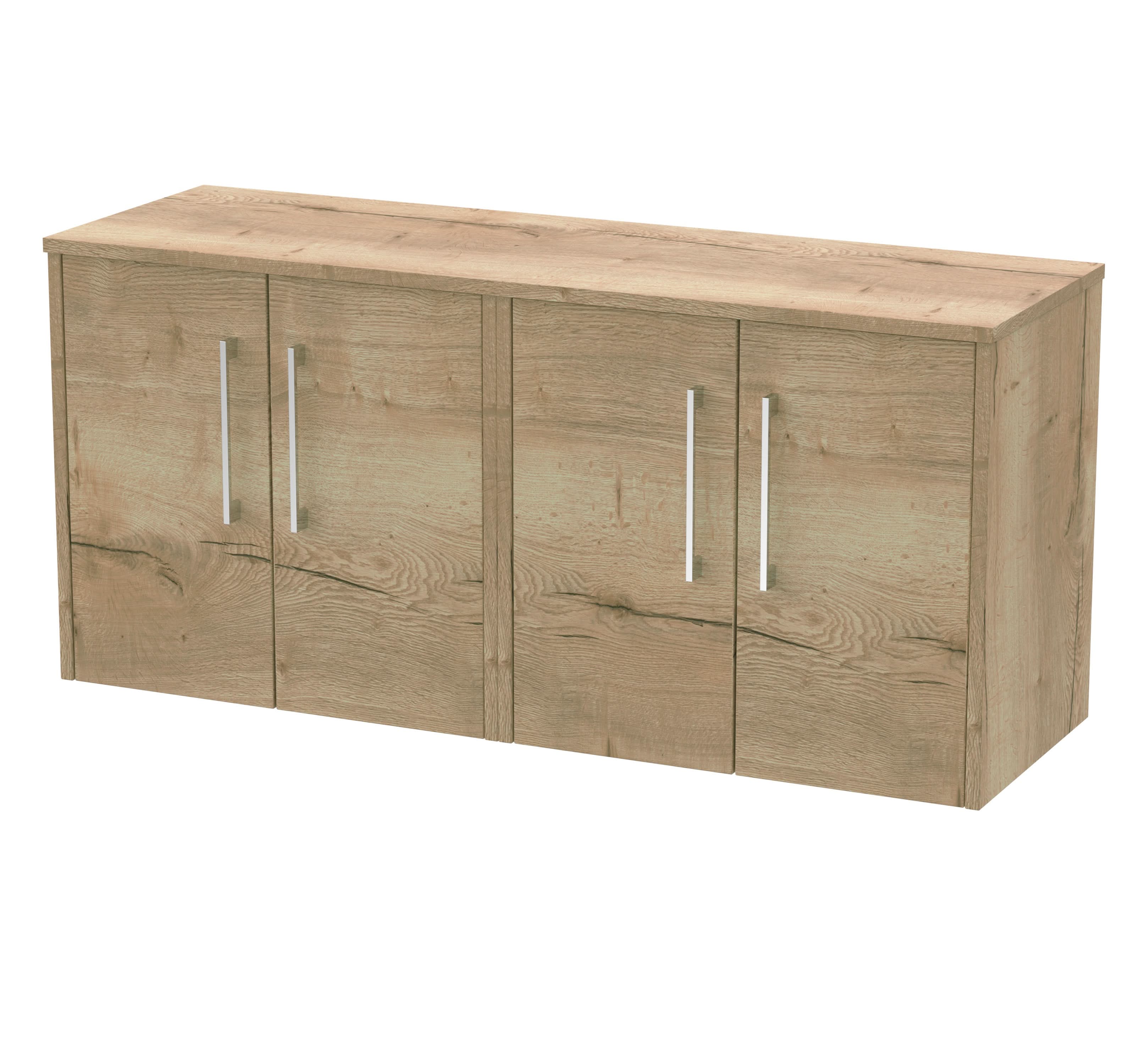 Hudson Reed Juno Wall Hung 4-Door Vanity Unit & Autumn Oak Worktop, Stylish Countertop Basin Unit in Autumn Oak, 1200mm