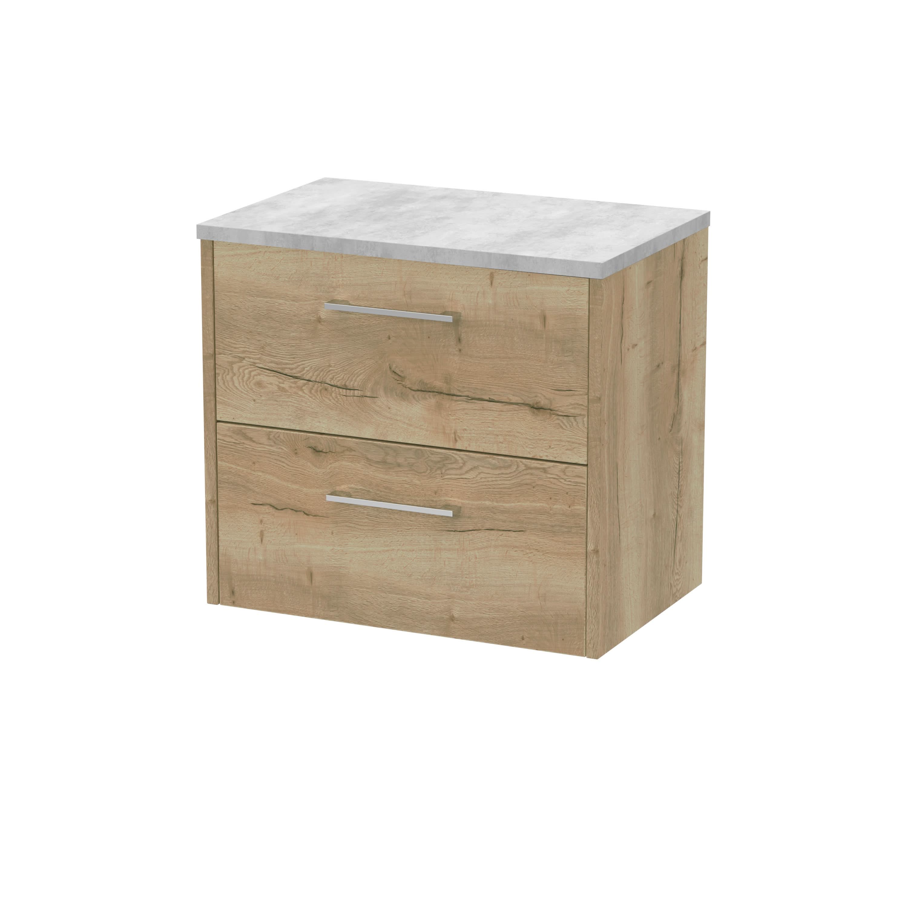 Hudson Reed Juno Wall Hung 2-Drawer Vanity Unit & Bellato Grey Worktop, Countertop Basin Unit in Autumn Oak, 600mm